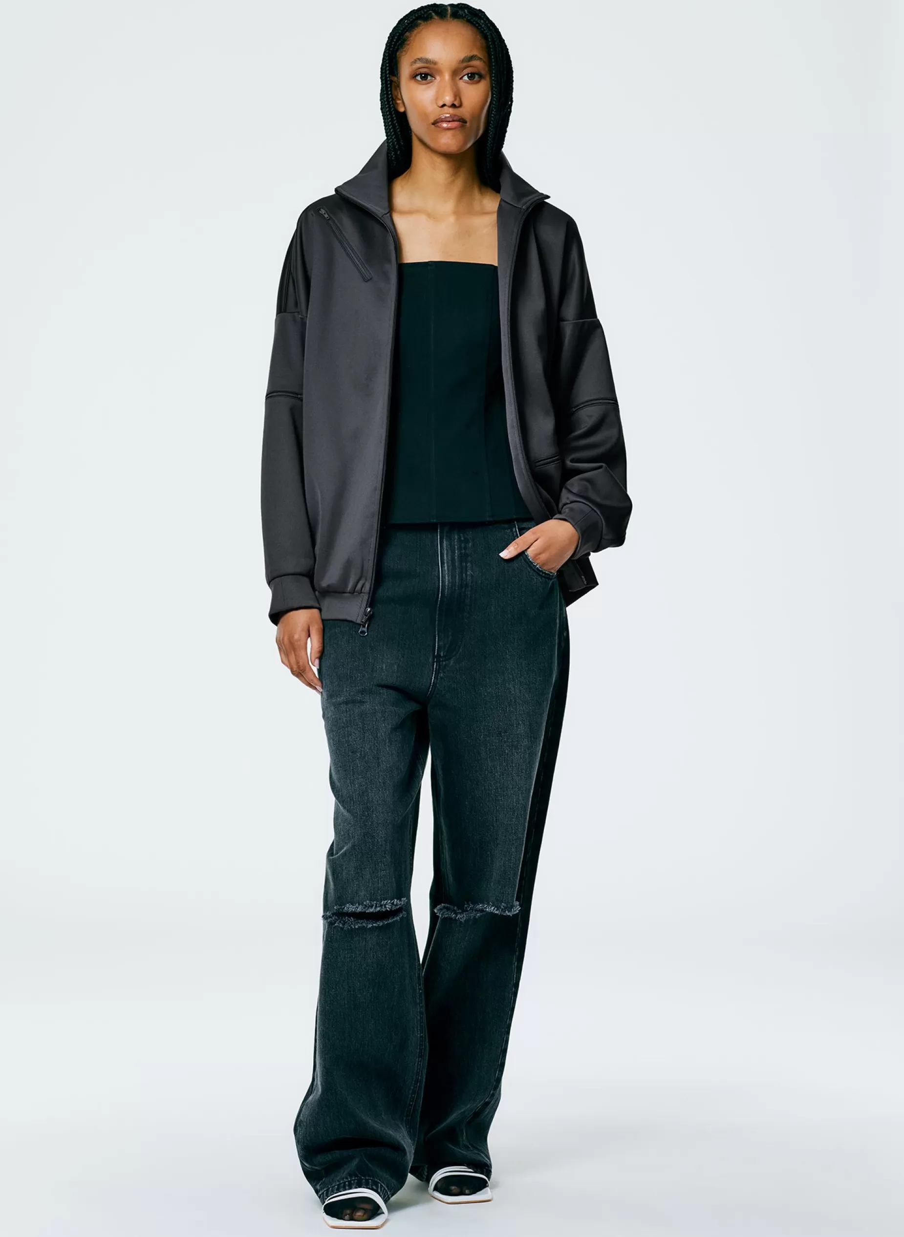 Tibi Jackets & Outerwear-Active Knit Zipper Detailed Track Jacket