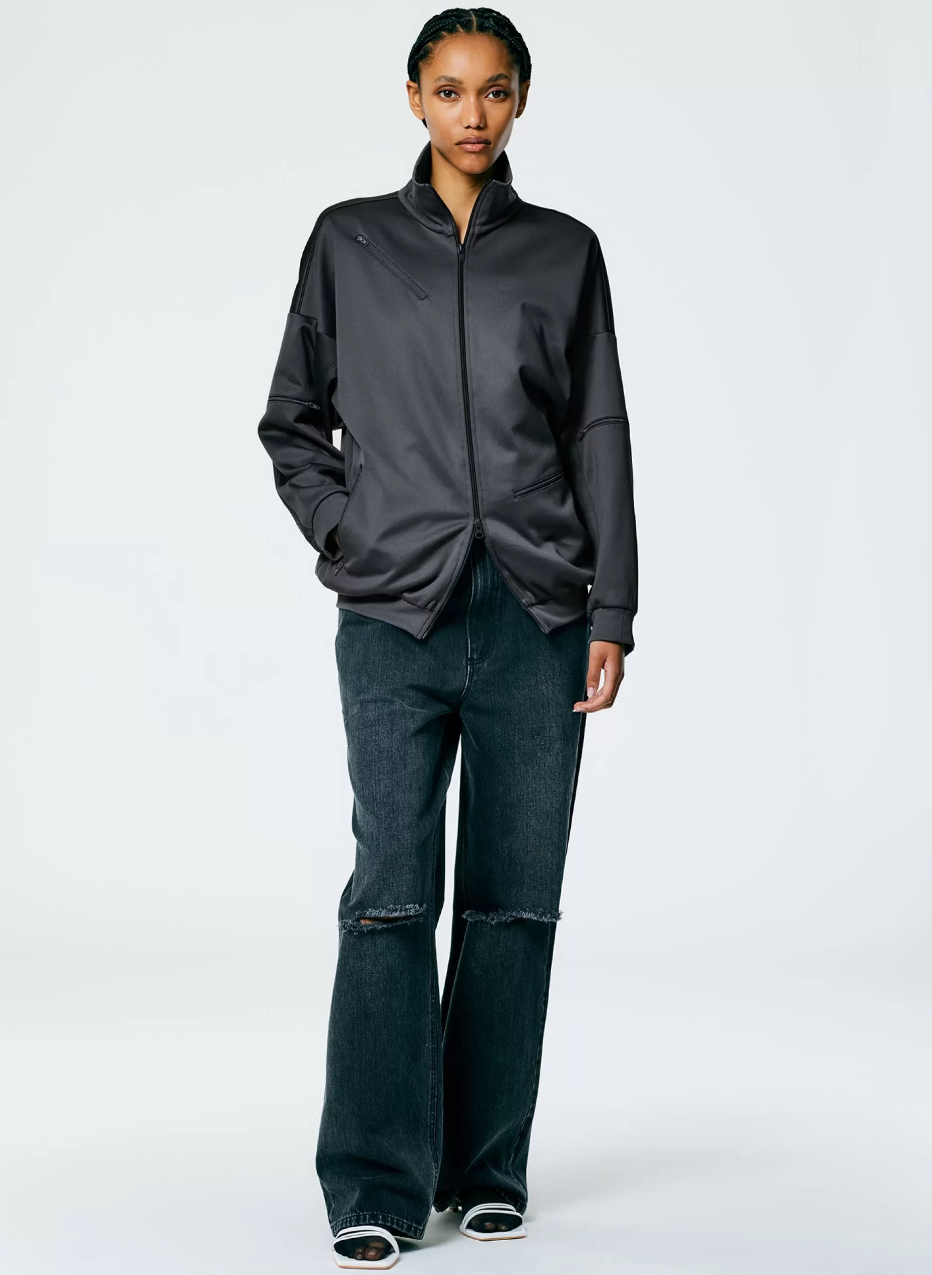 Tibi Jackets & Outerwear-Active Knit Zipper Detailed Track Jacket