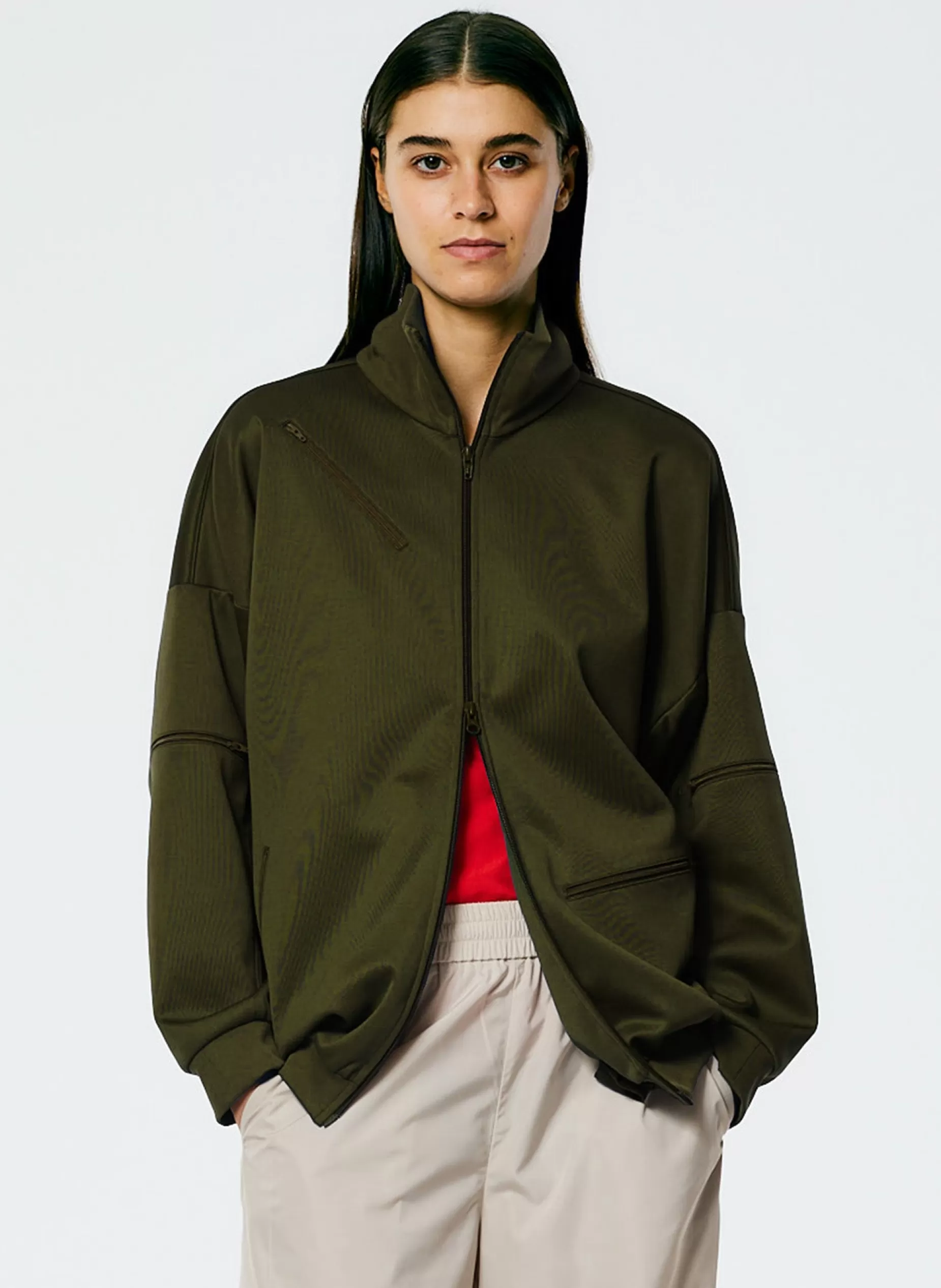 Tibi Jackets & Outerwear-Active Knit Zipper Detailed Track Jacket