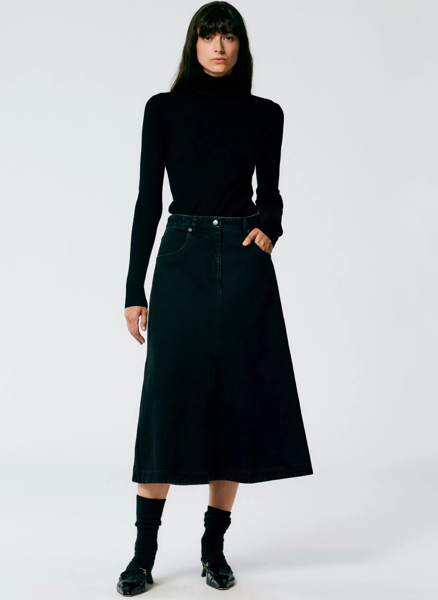 Tibi Denim | Skirts- Denim Midi A-Line Skirt