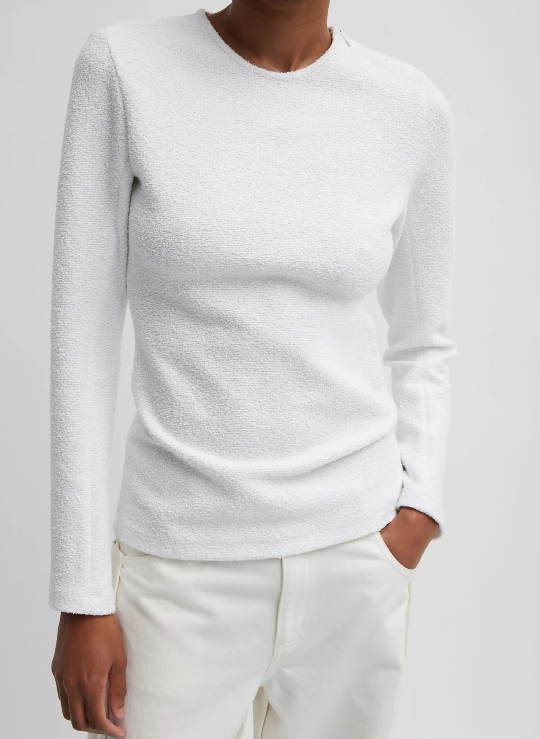 Tibi Tops-Boucle Knit Long Sleeve Circular Top