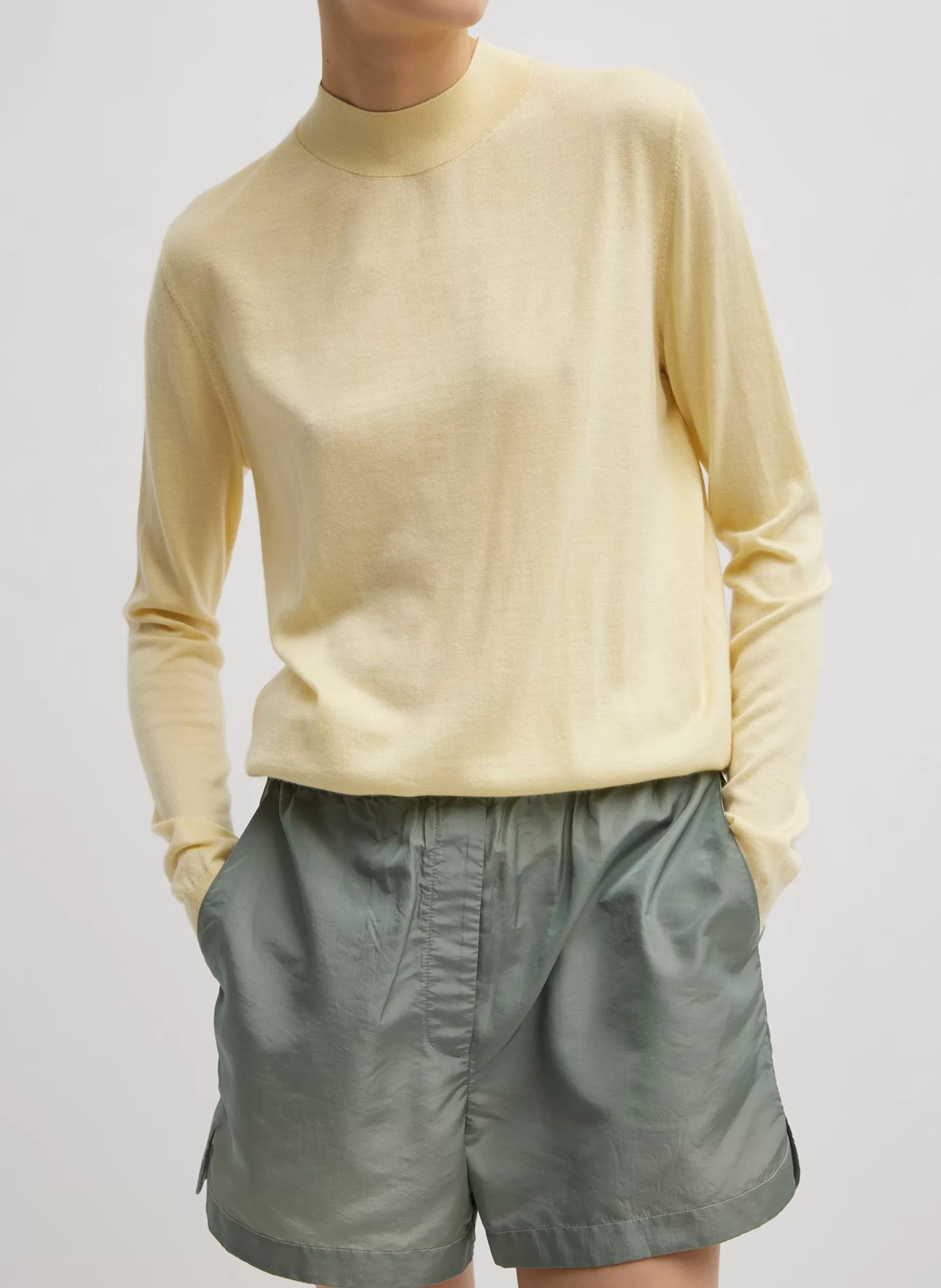 Tibi Knitwear & Sweatshirts-Cashmere Silk Blend Mock Neck Easy Sweater