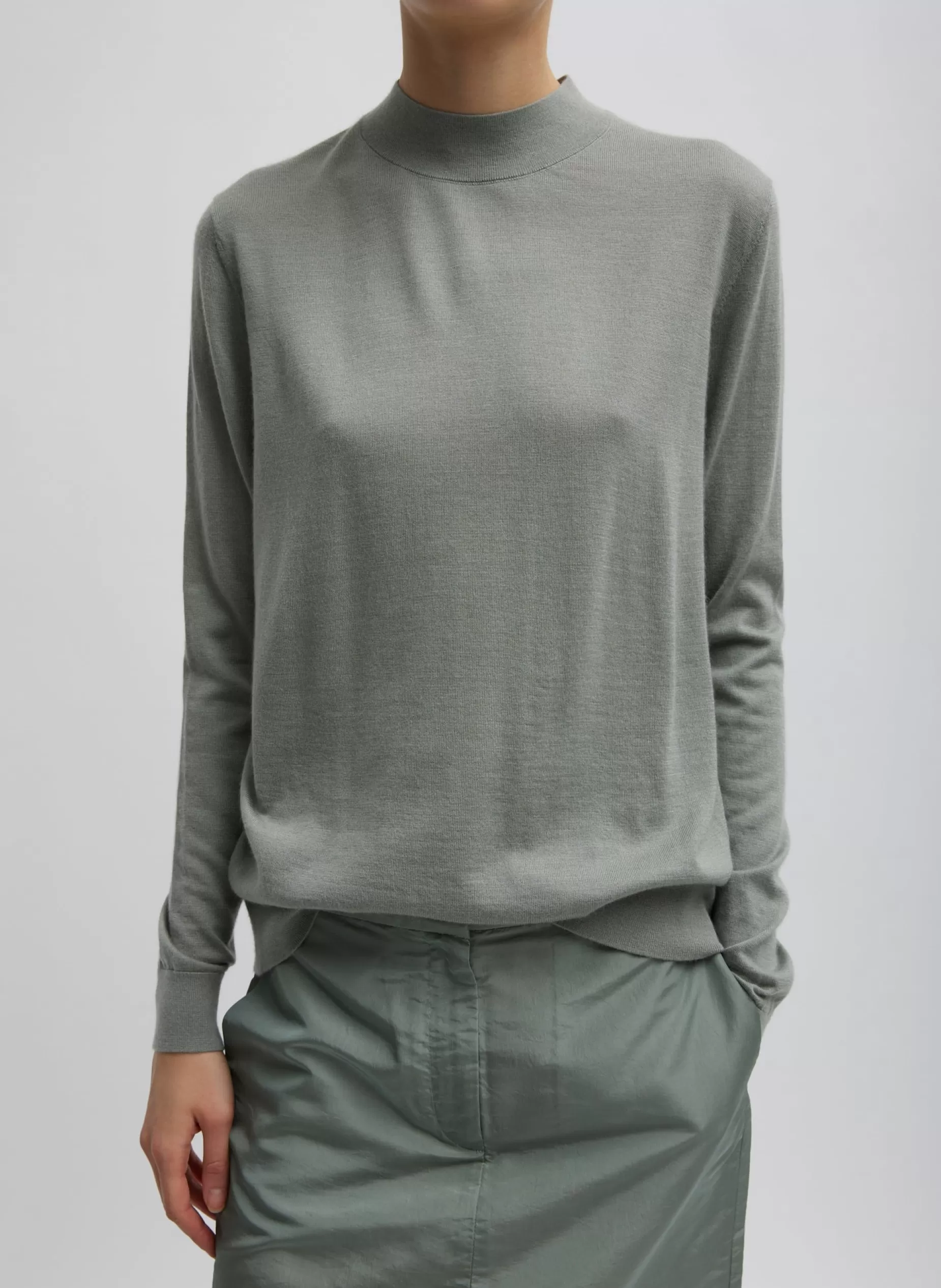 Tibi Knitwear & Sweatshirts-Cashmere Silk Blend Mock Neck Easy Sweater