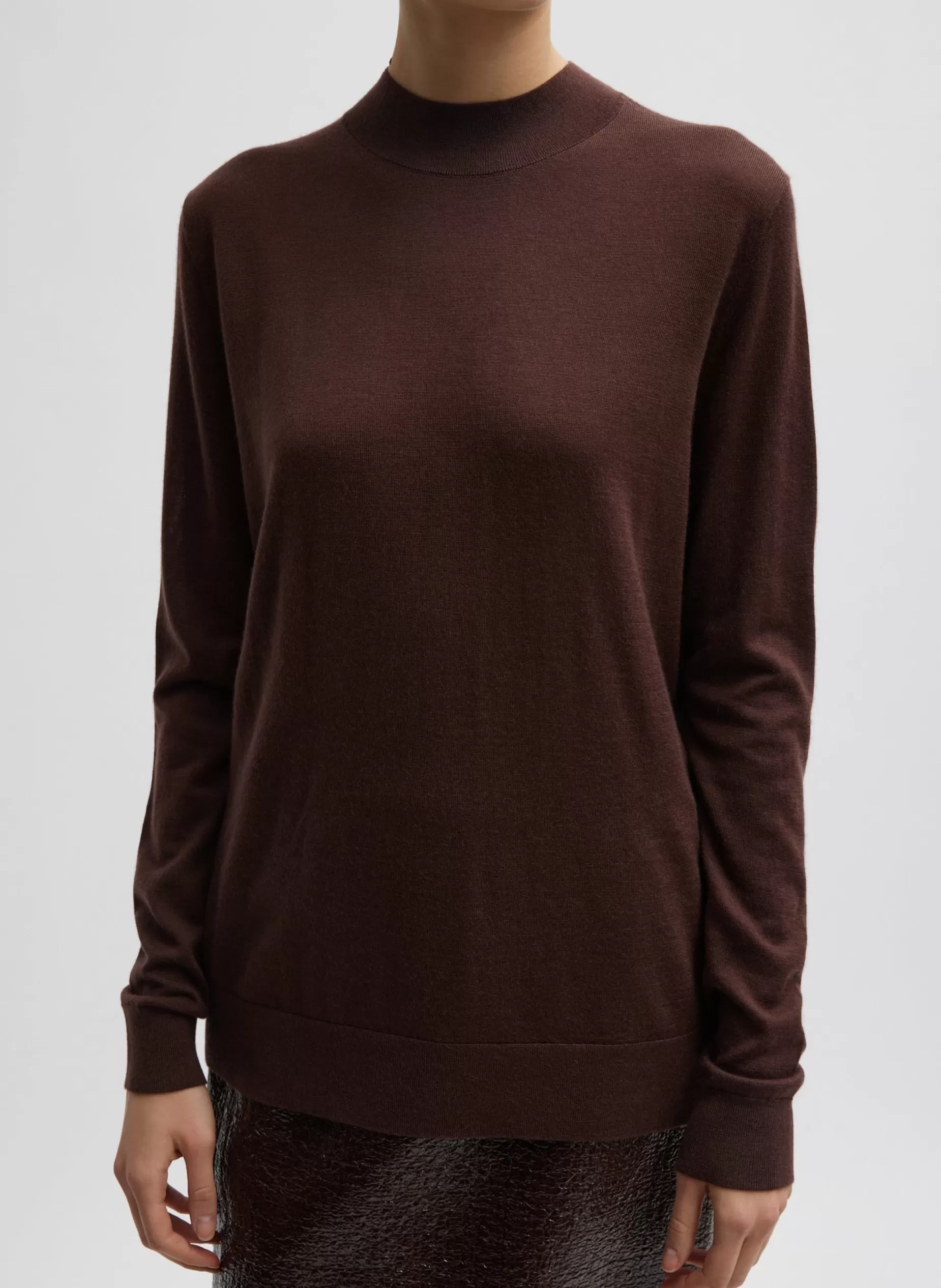 Tibi Knitwear & Sweatshirts-Cashmere Silk Blend Mock Neck Easy Sweater