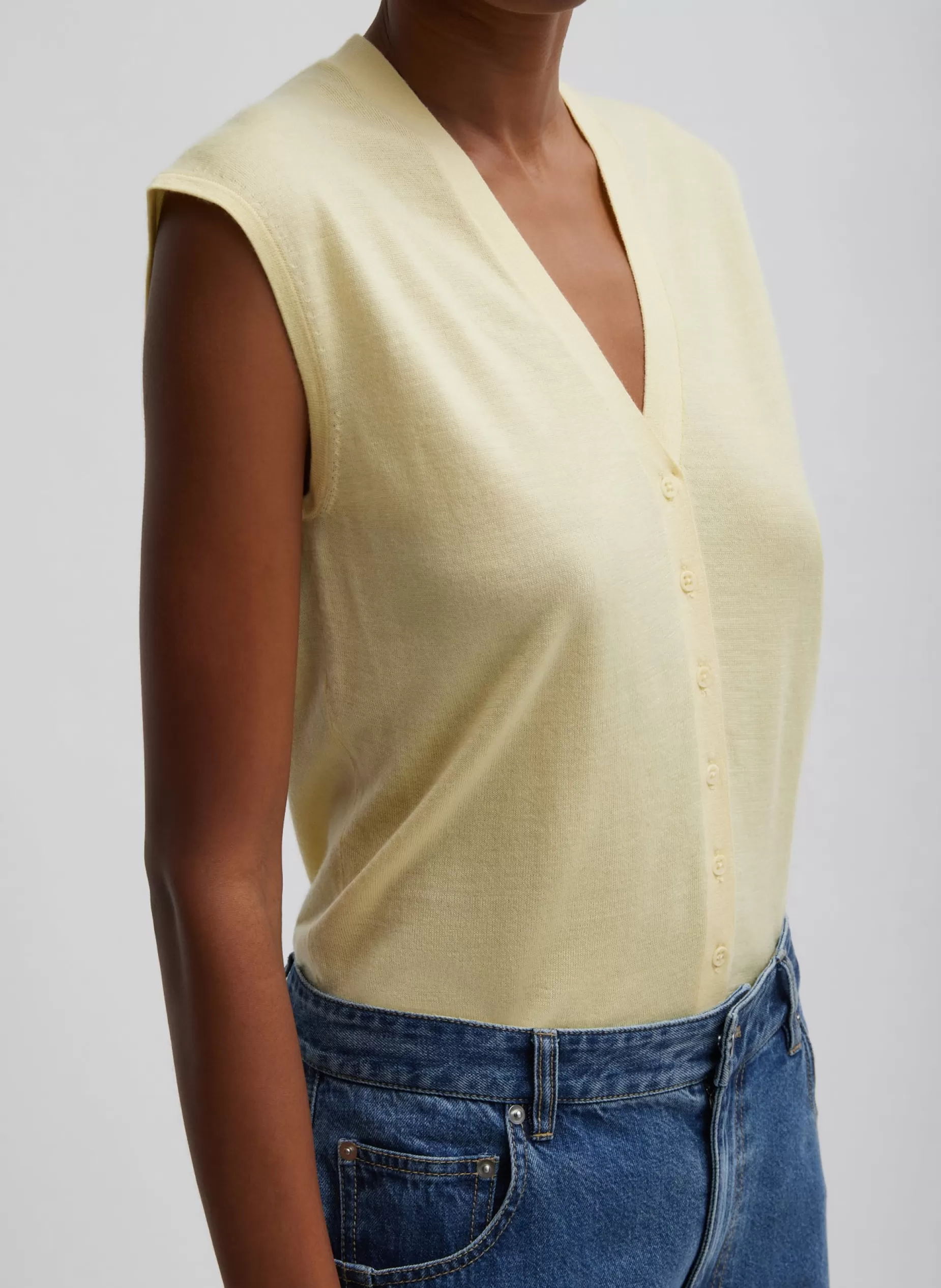 Tibi Knitwear & Sweatshirts-Cashmere Silk Blend Sleeveless Button Down Sweater