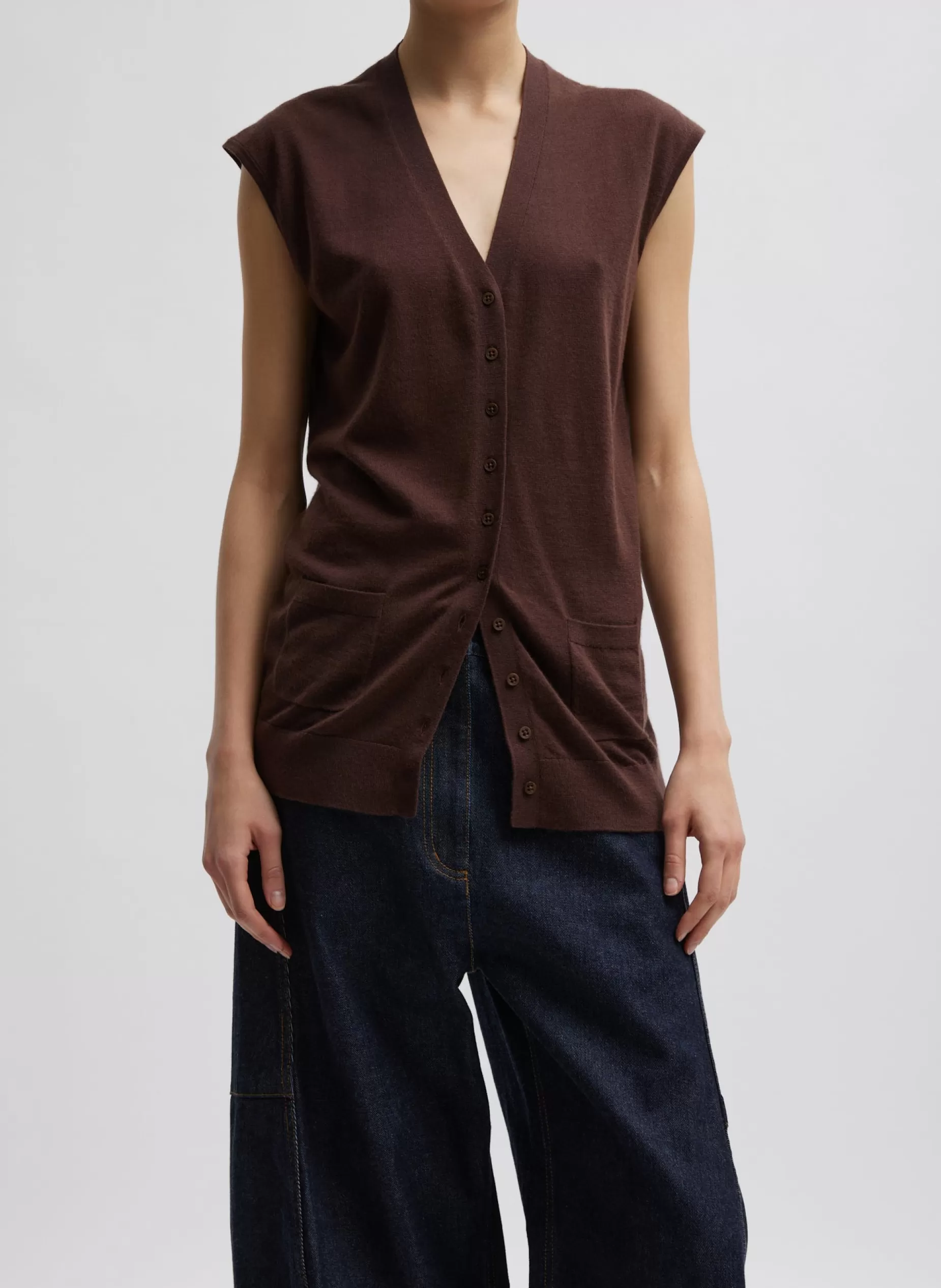 Tibi Knitwear & Sweatshirts-Cashmere Silk Blend Sleeveless Button Down Sweater