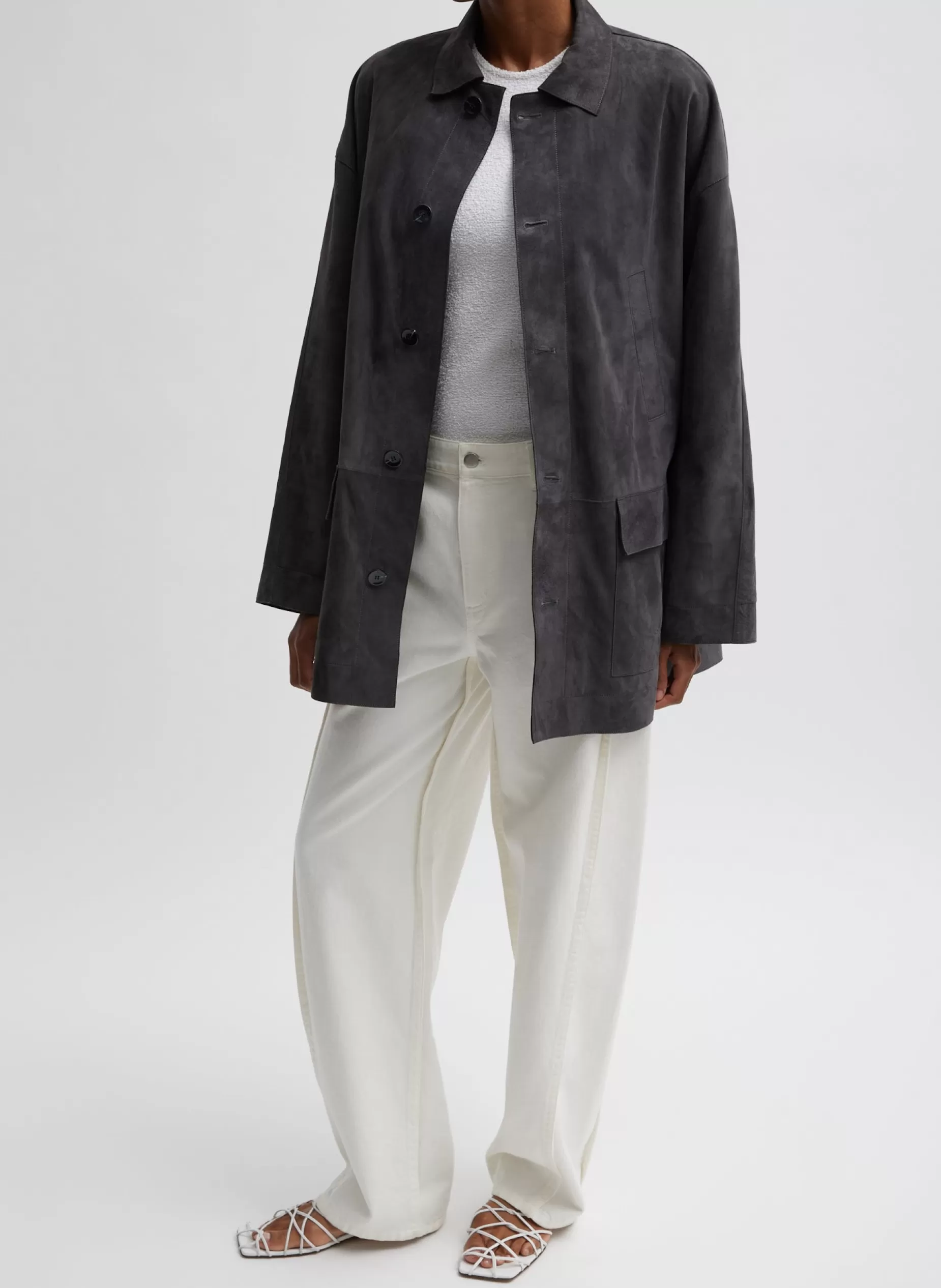 Tibi Jackets & Outerwear-Cassiterite Suede Carcoat