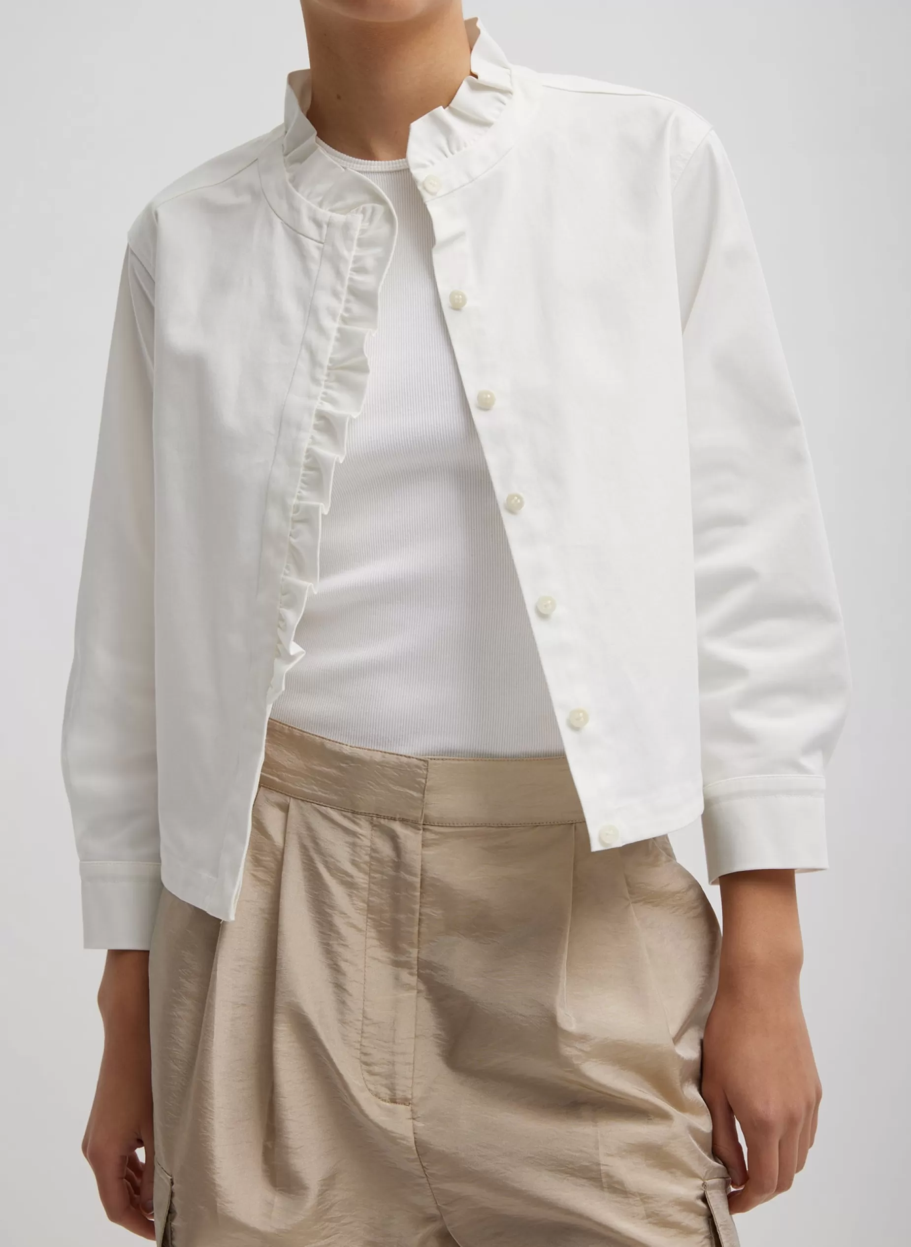 Tibi Tops-Chino Holly Bracelet Sleeve Shirt