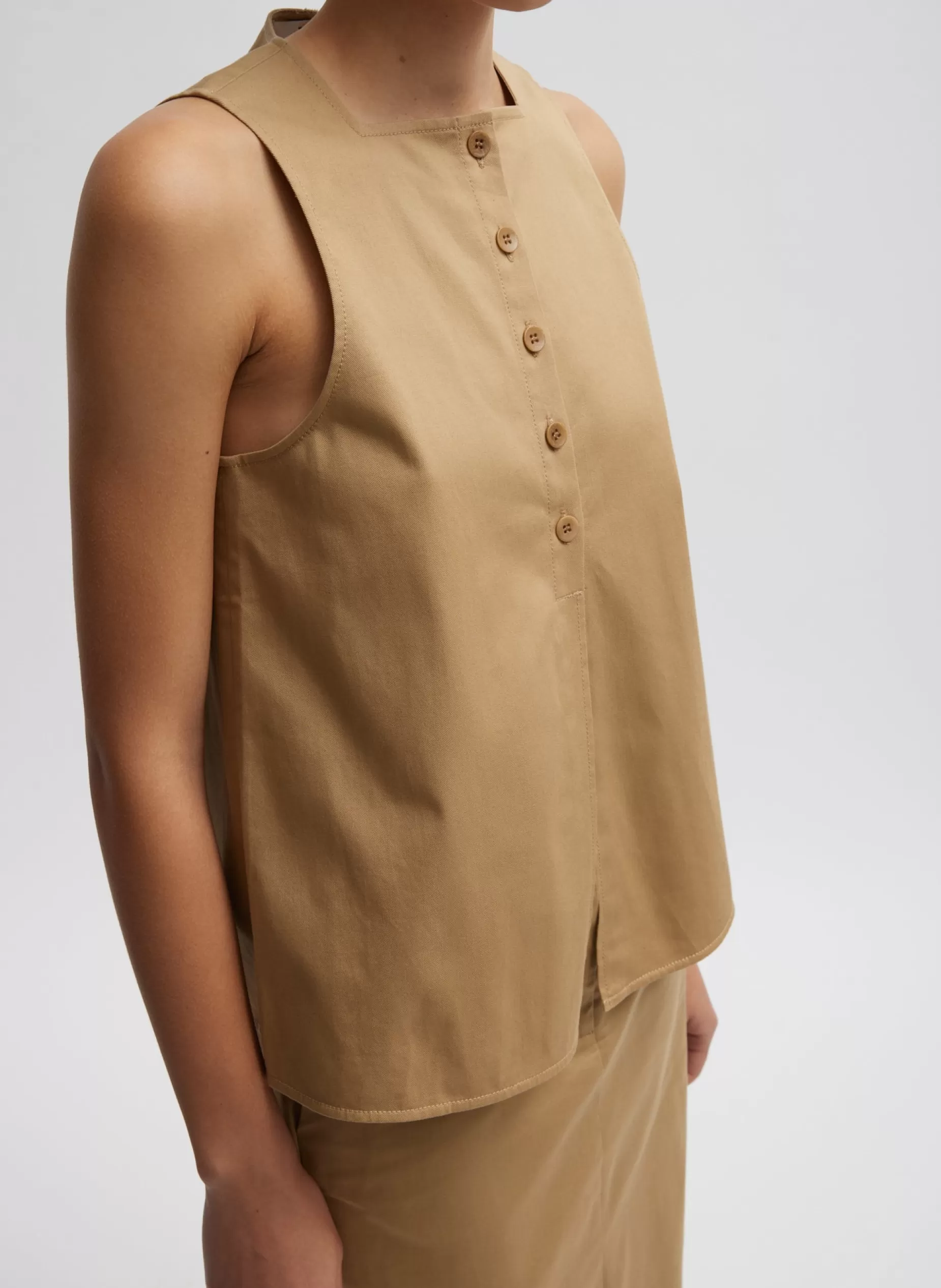 Tibi Tops-Chino Slit Front Sleeveless Top