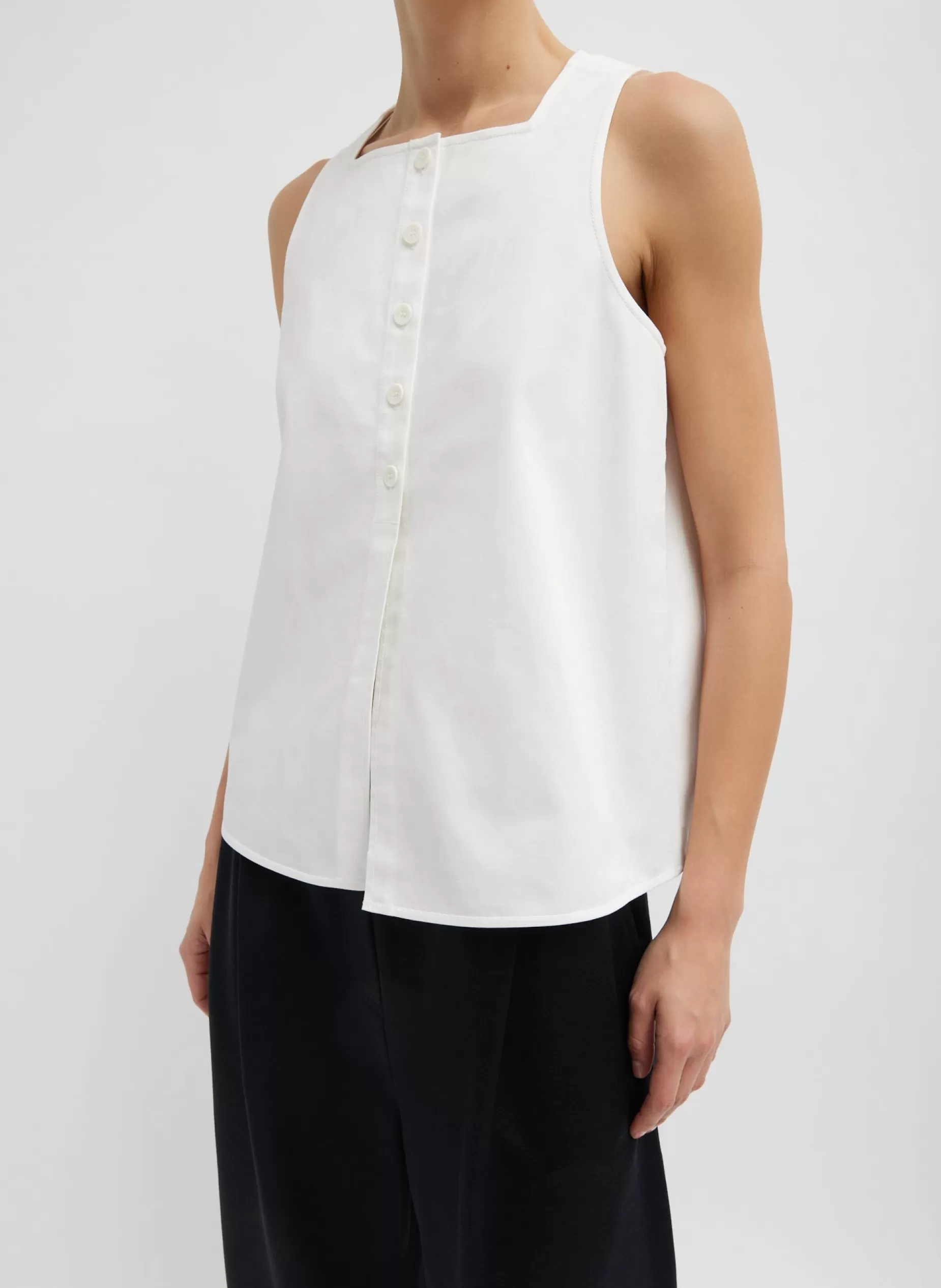 Tibi Tops-Chino Slit Front Sleeveless Top