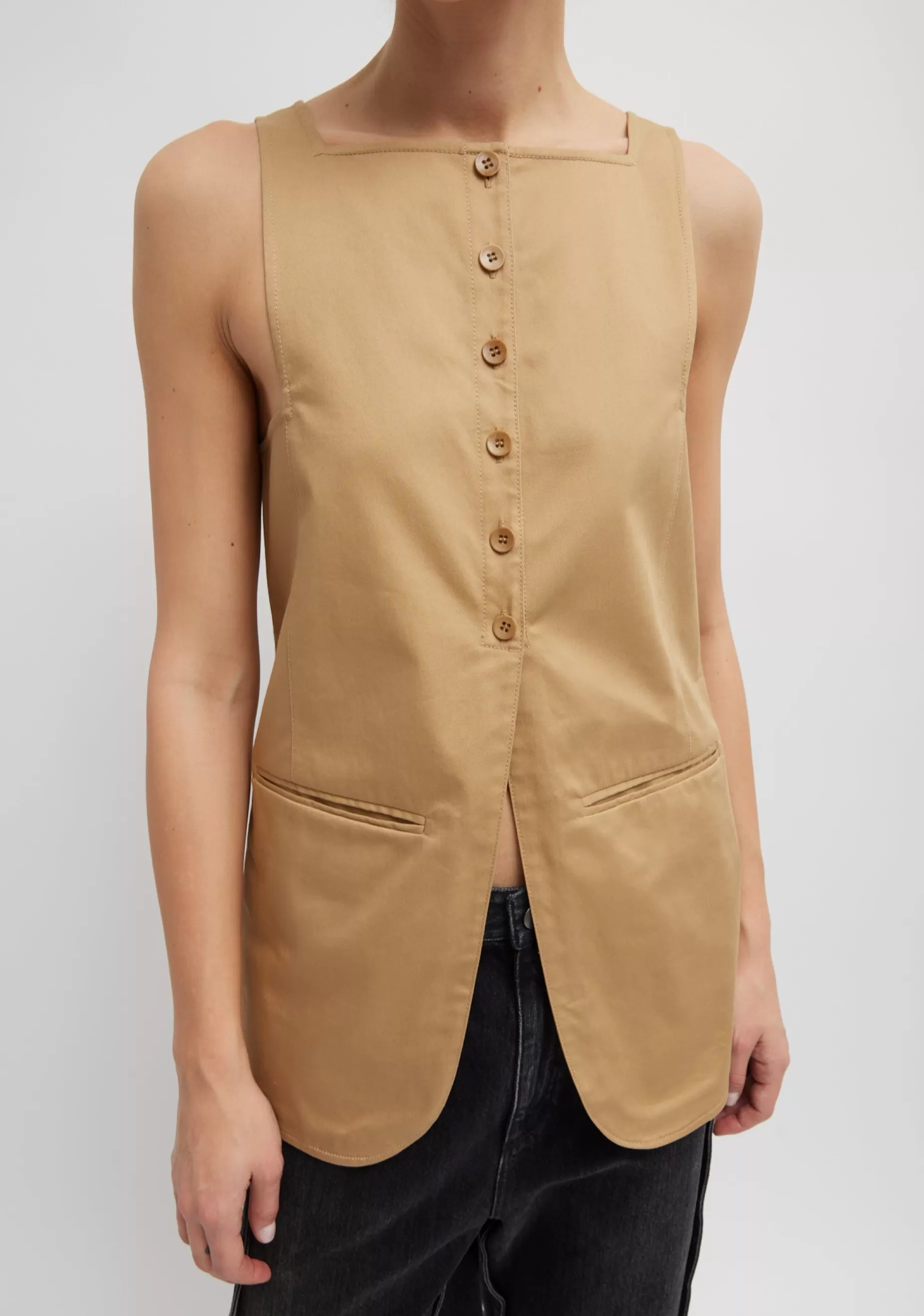 Tibi Tops | Curated Closets-Chino Slit Front Sleeveless Tunic