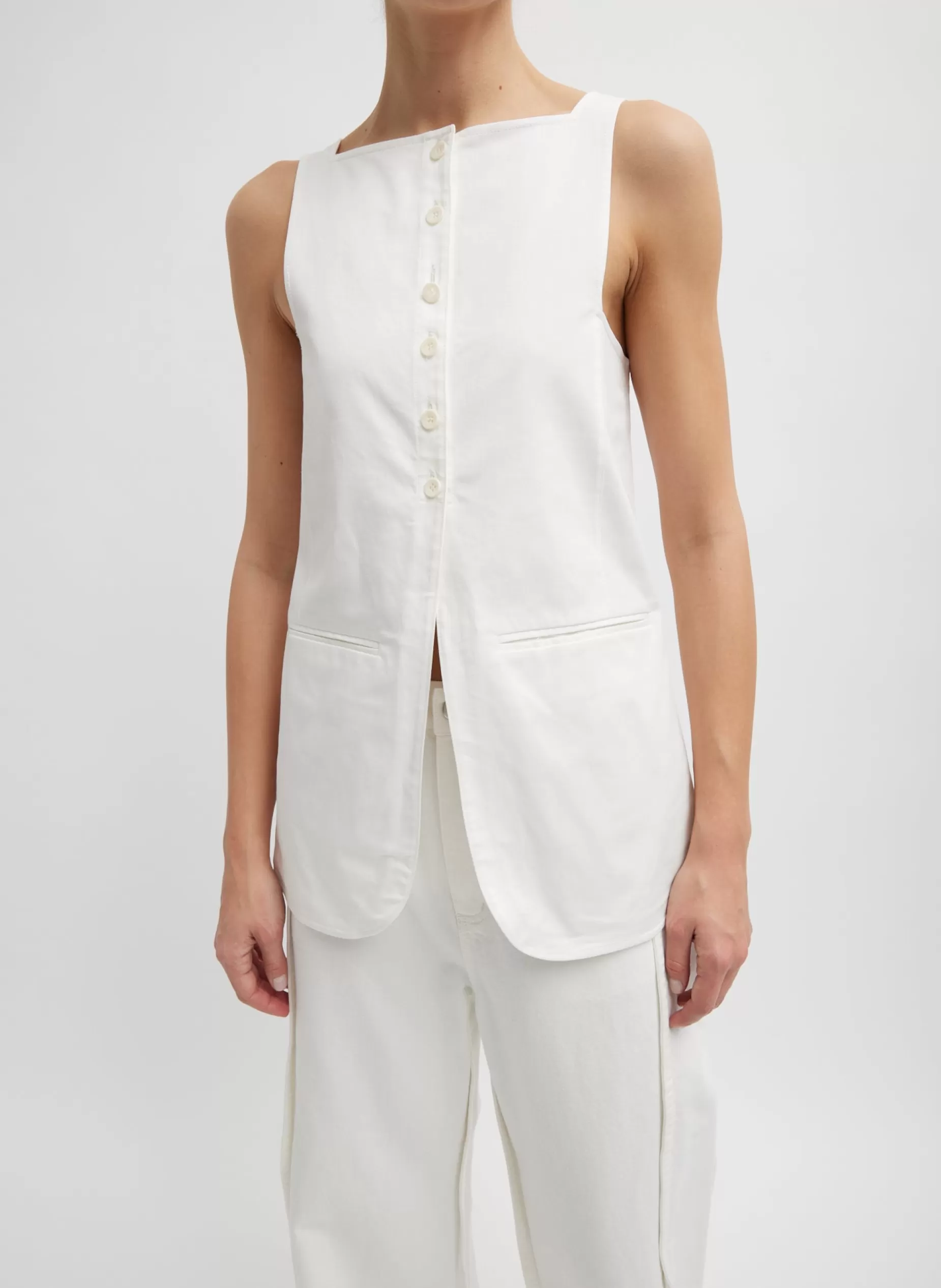 Tibi Tops-Chino Slit Front Sleeveless Tunic