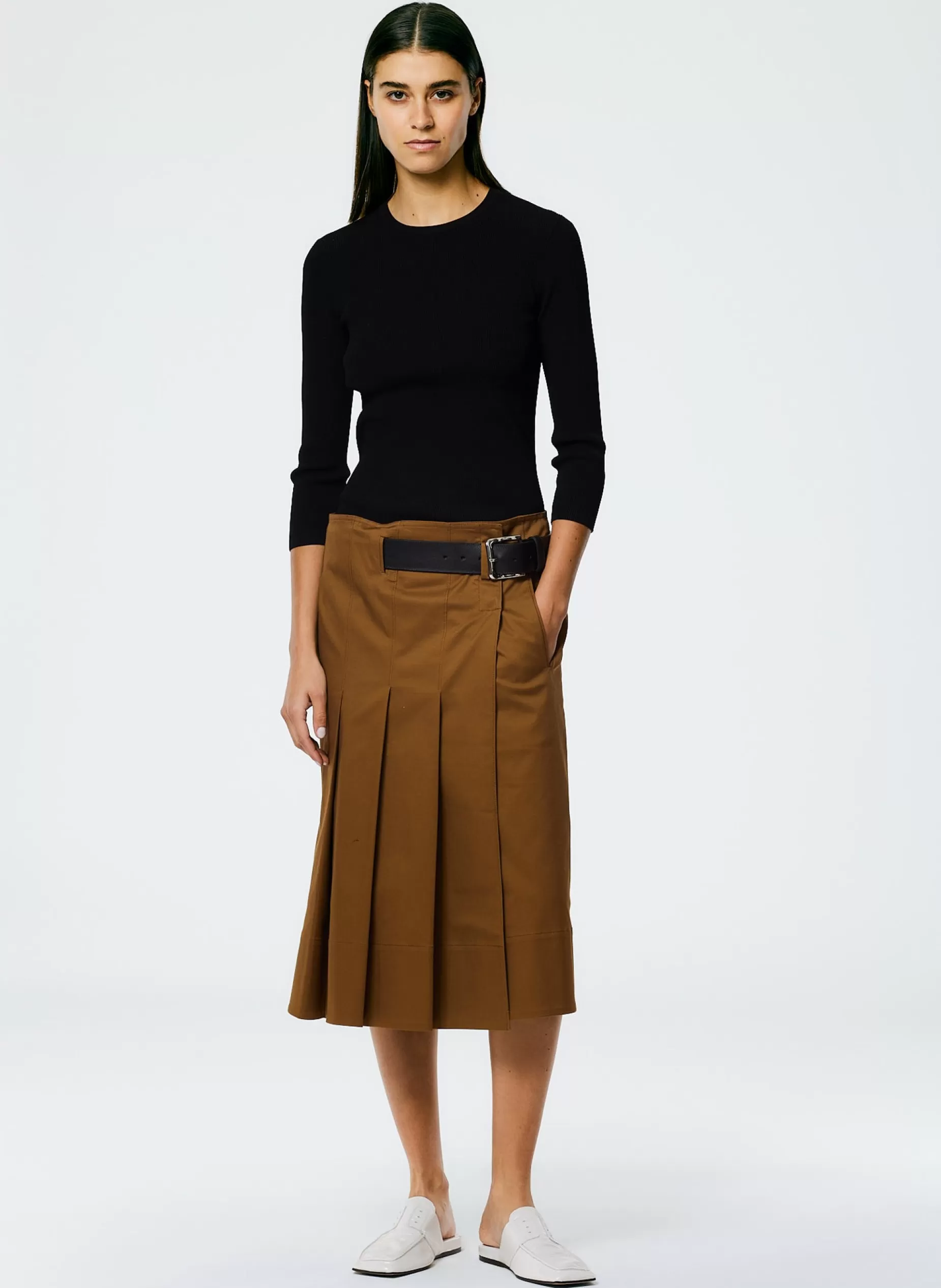 Tibi Skirts-Chino Wide Pleat Wrap Skirt