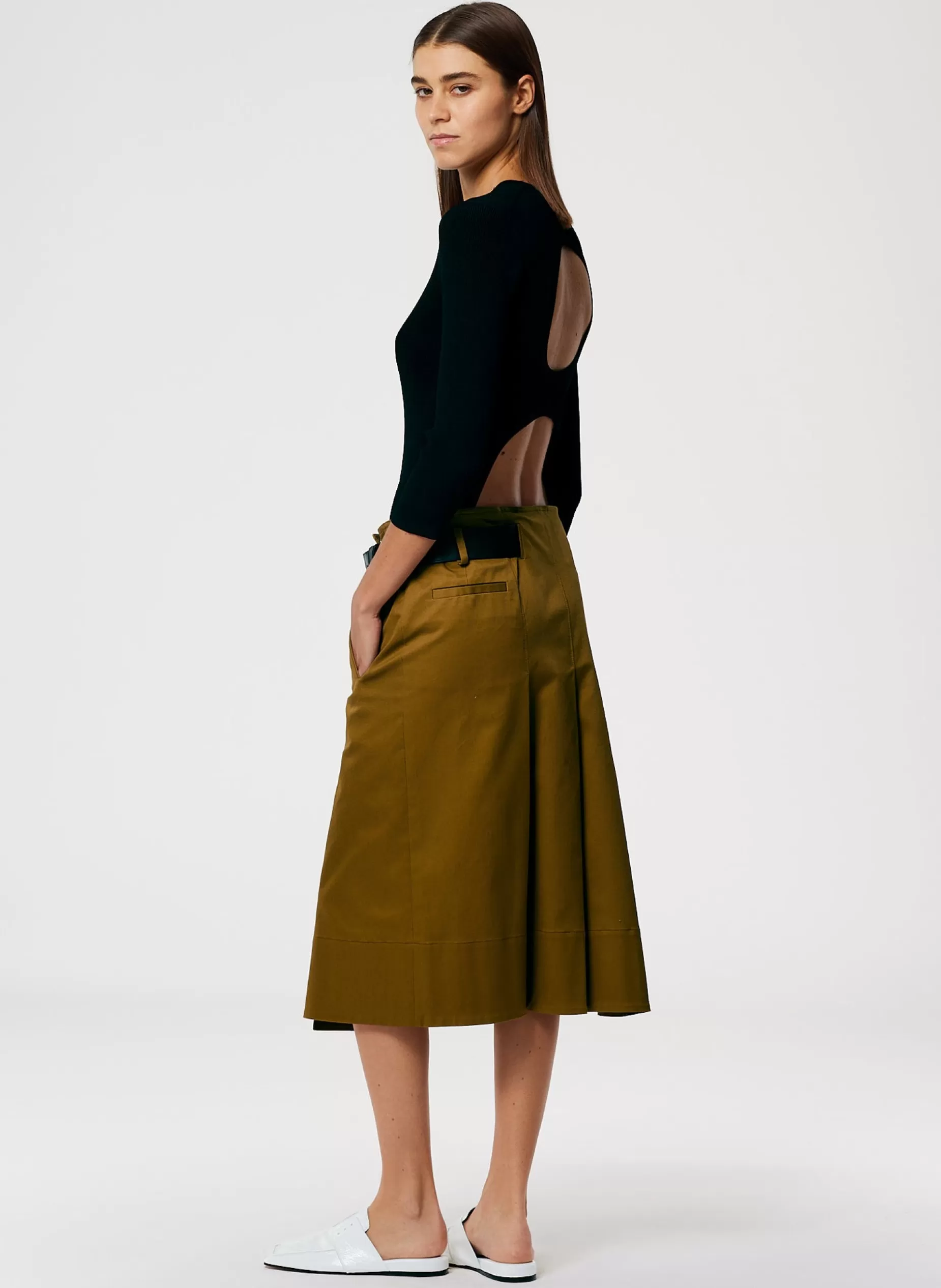 Tibi Skirts-Chino Wide Pleat Wrap Skirt