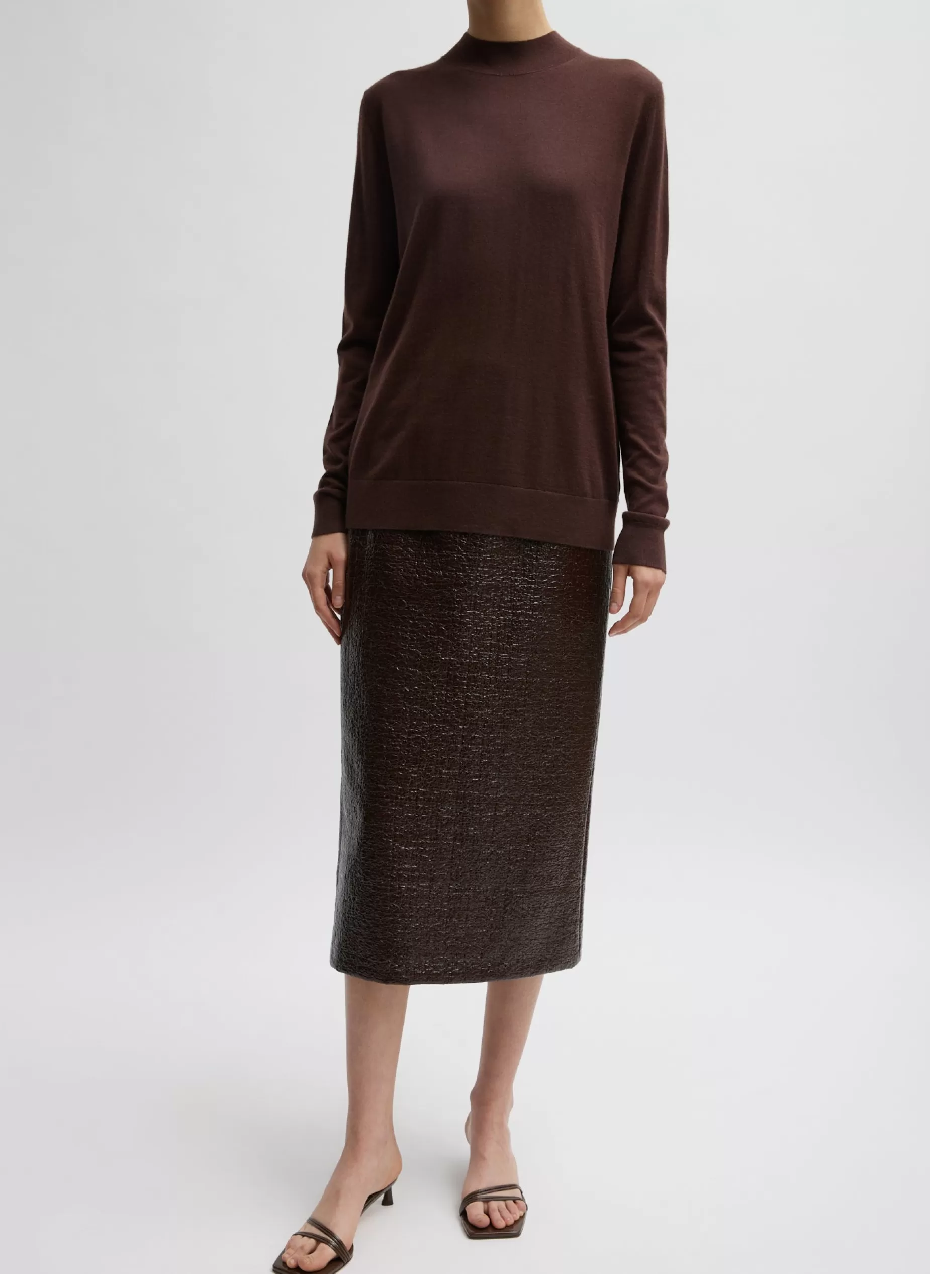 Tibi Skirts-Coated Basketweave Pencil Skirt