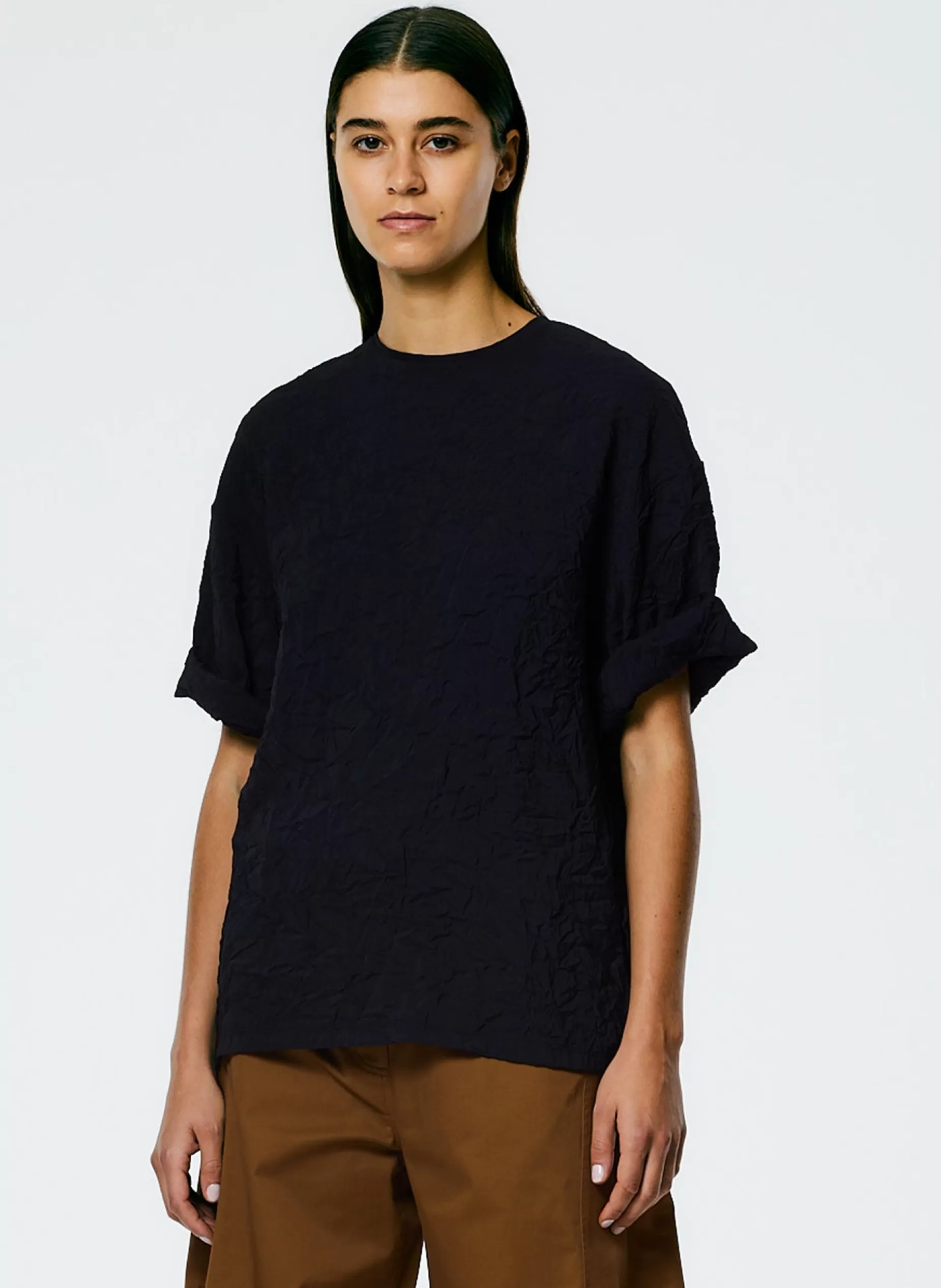 Tibi Tops-Crinkle Shirting Easy T-Shirt