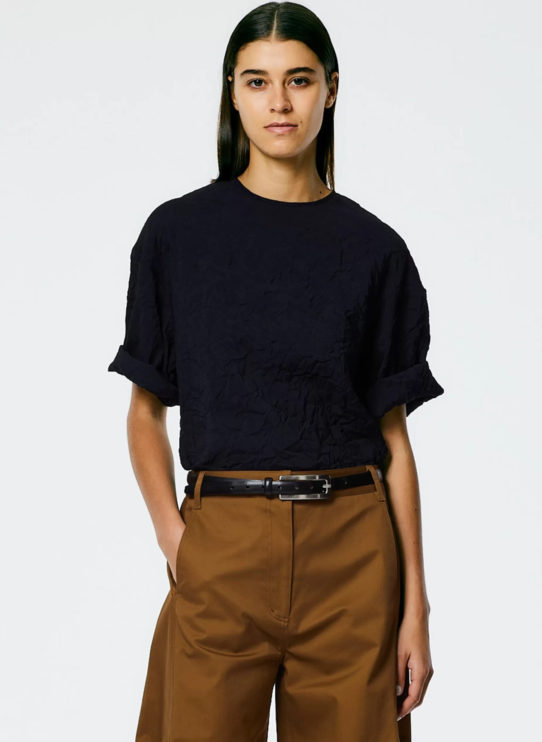 Tibi Tops-Crinkle Shirting Easy T-Shirt