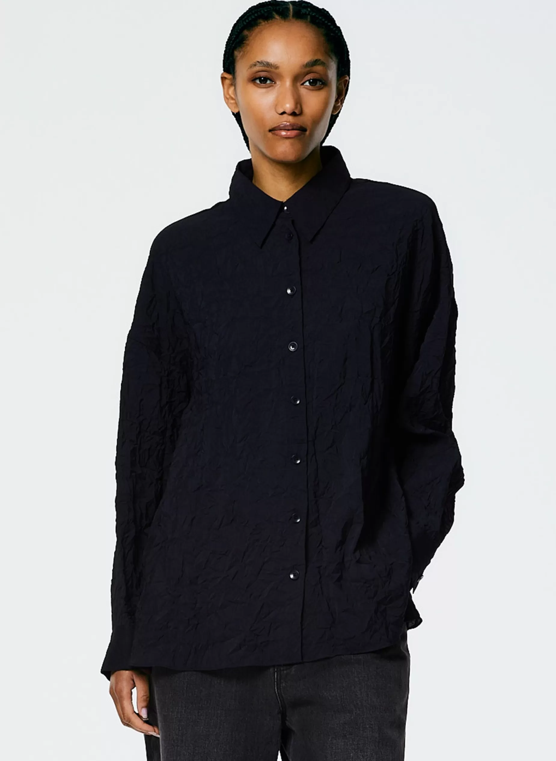 Tibi Tops-Crinkle Shirting Oversized Shirt