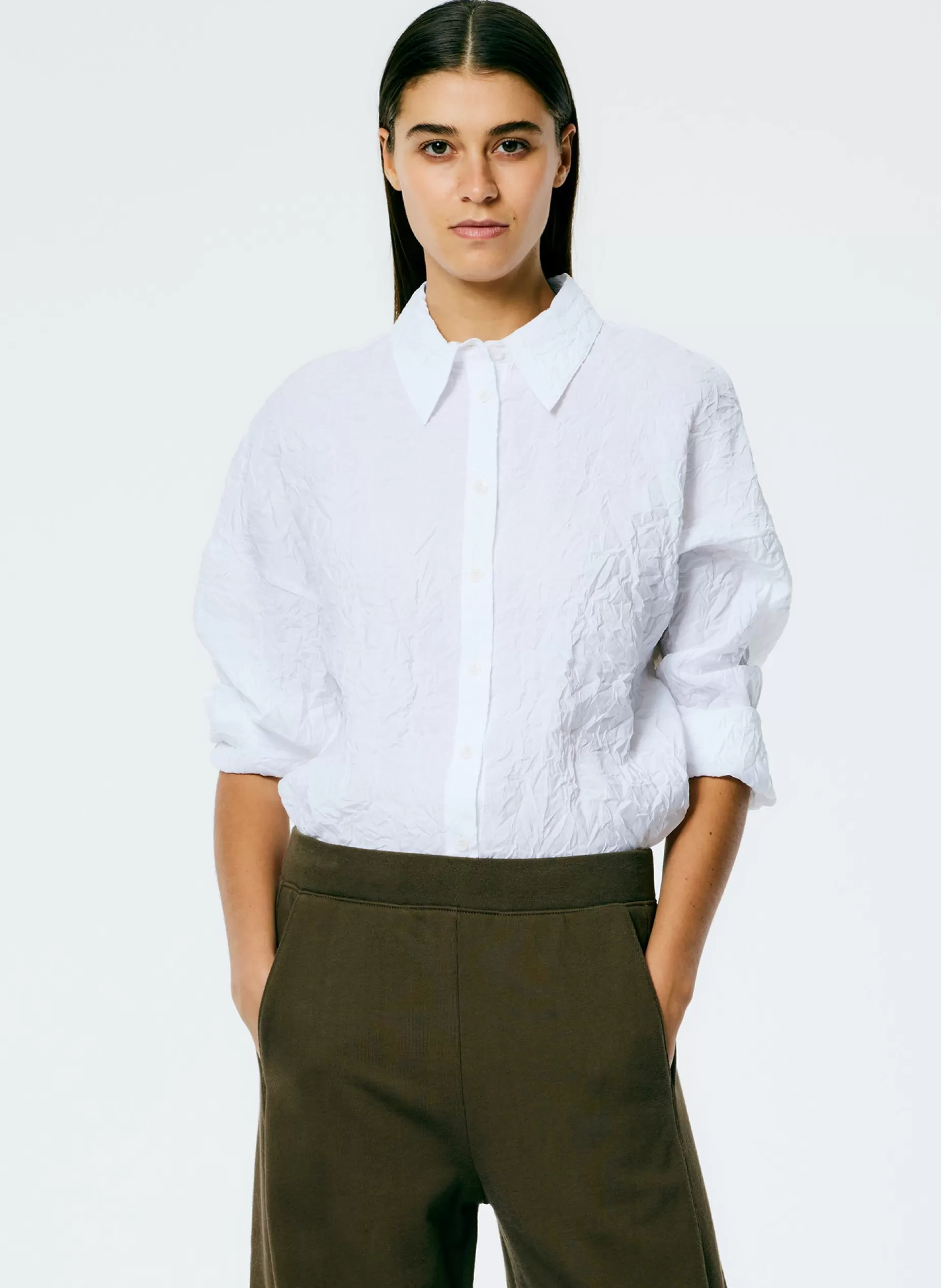 Tibi Tops-Crinkle Shirting Oversized Shirt