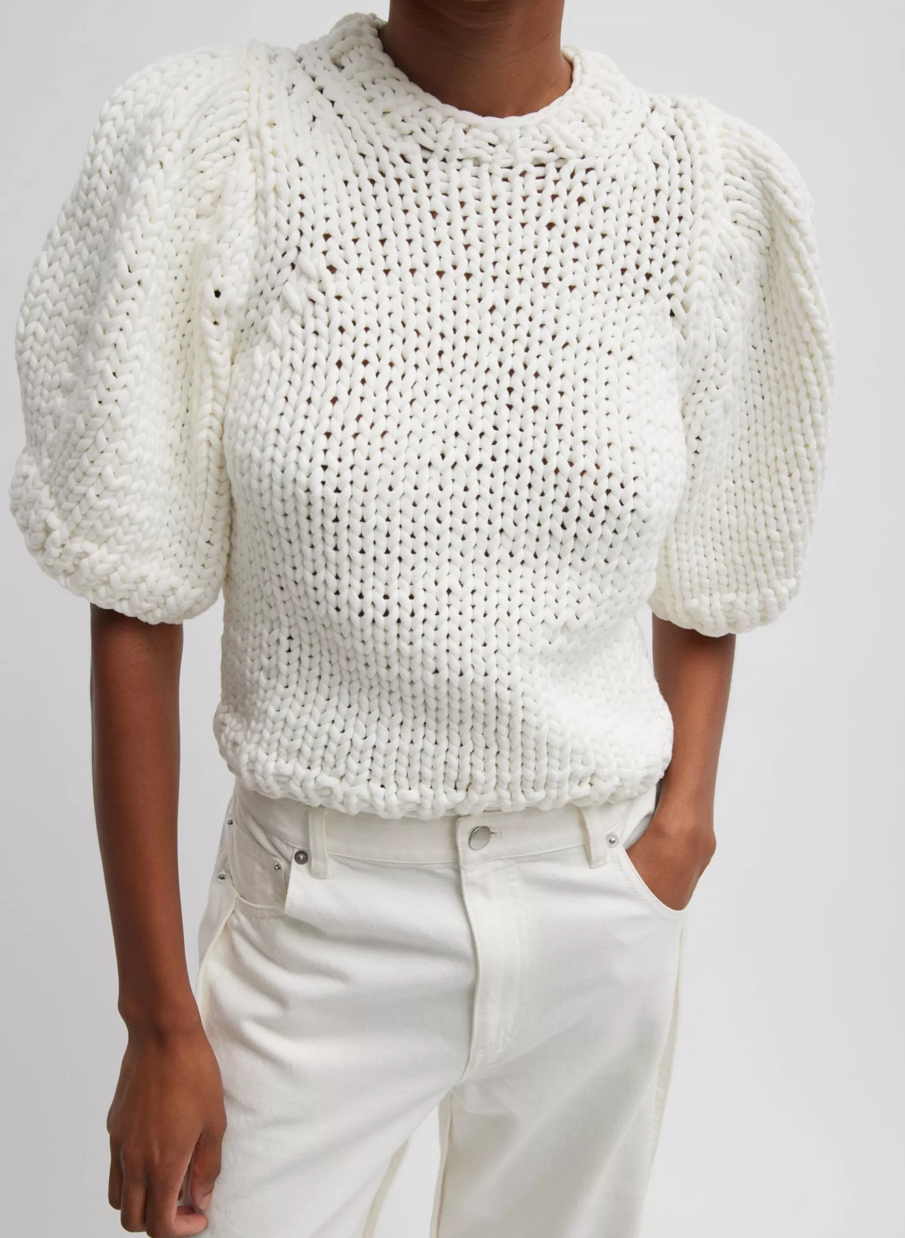 Tibi Knitwear & Sweatshirts-Deluxe Tube Yarn Sweater Mini Puff Pullover