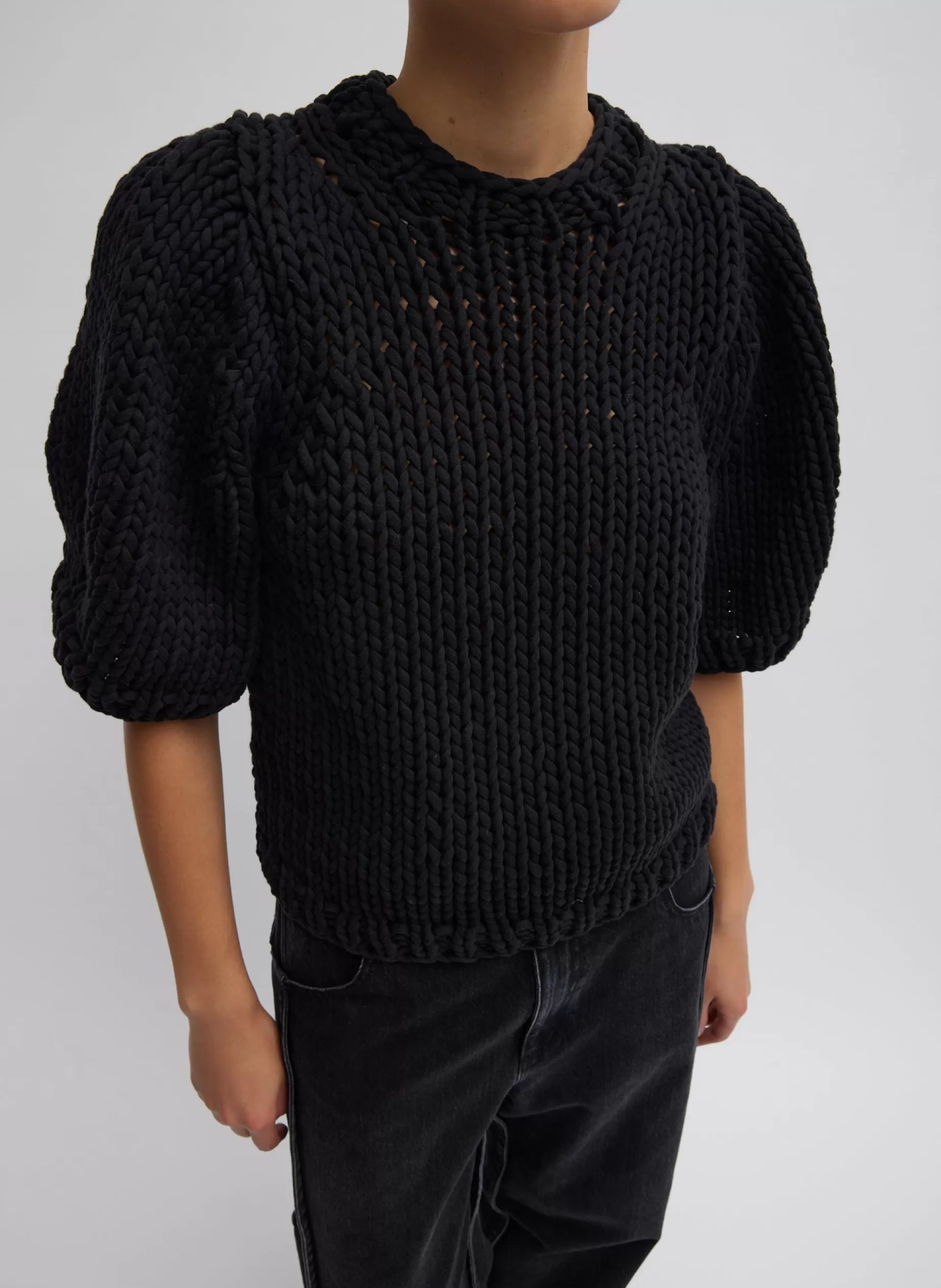 Tibi Knitwear & Sweatshirts-Deluxe Tube Yarn Sweater Mini Puff Pullover