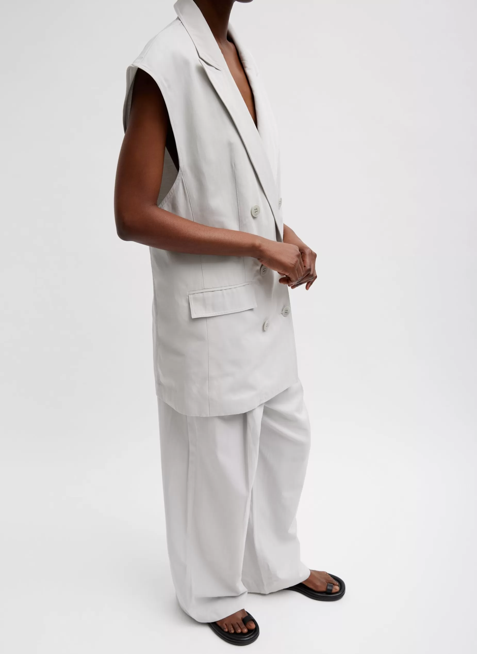 Tibi Suits | Jackets & Outerwear-Drapey Suiting Oversized Double Breasted Vest