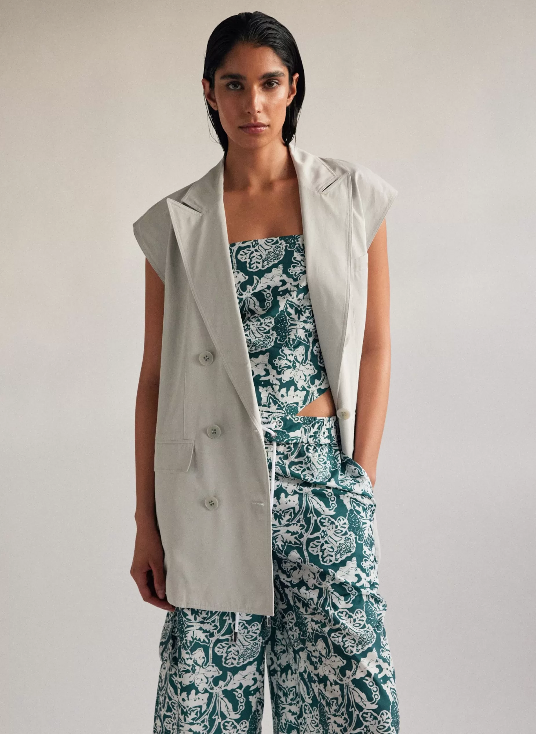 Tibi Suits | Jackets & Outerwear-Drapey Suiting Oversized Double Breasted Vest