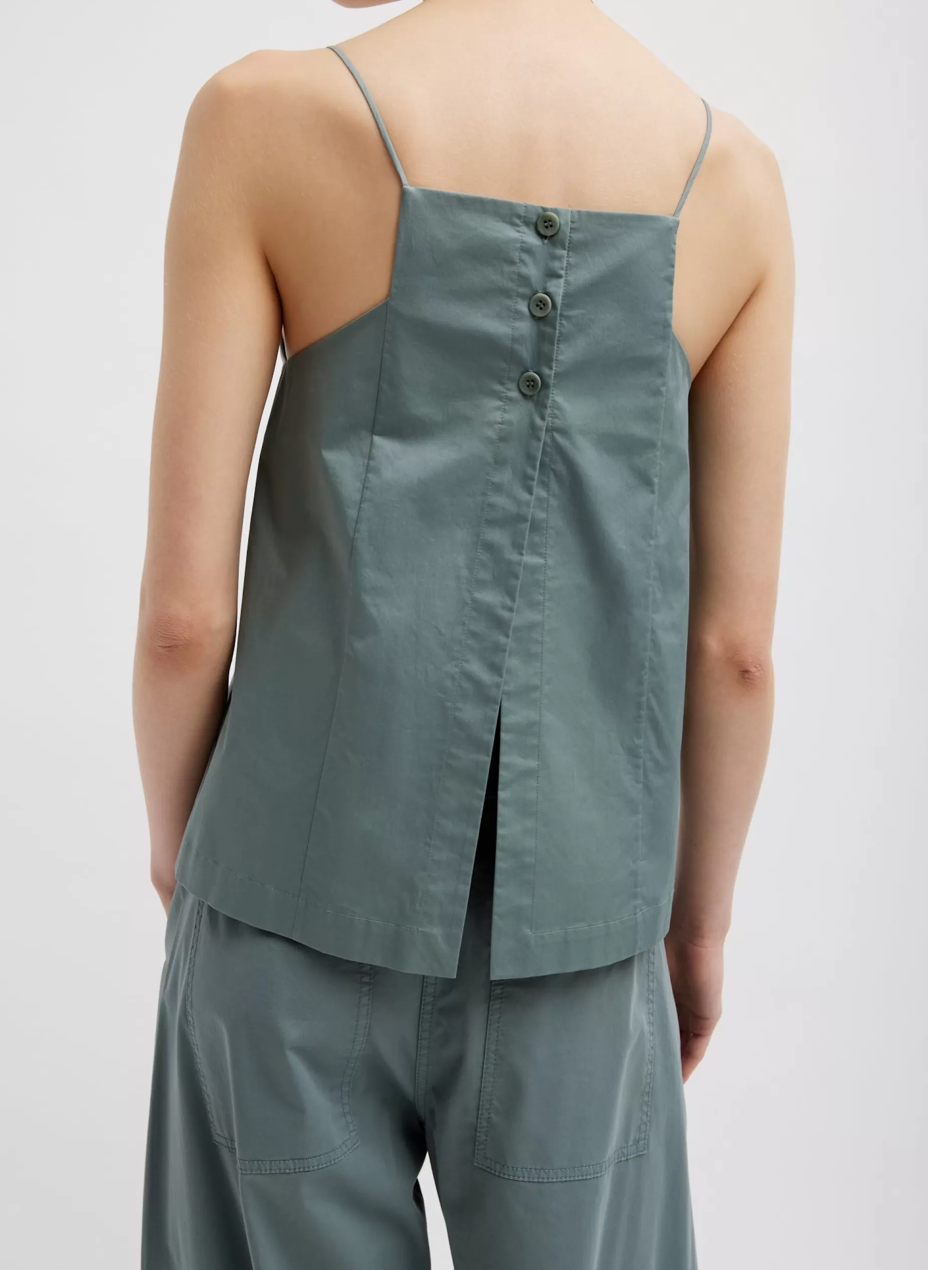 Tibi Tops-Eco Poplin Cropped Square Neck Criss Cross Tank