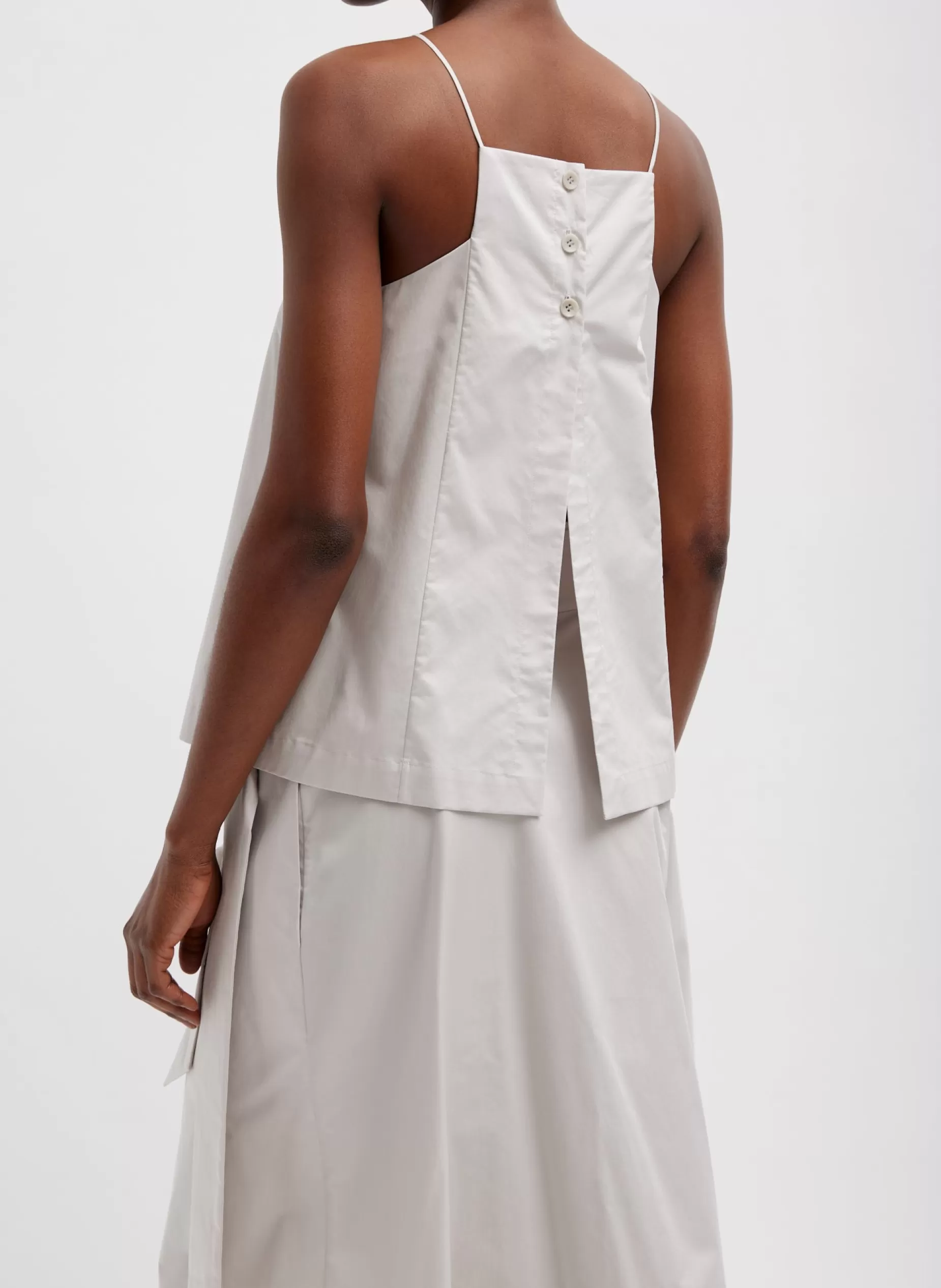 Tibi Tops-Eco Poplin Cropped Square Neck Criss Cross Tank