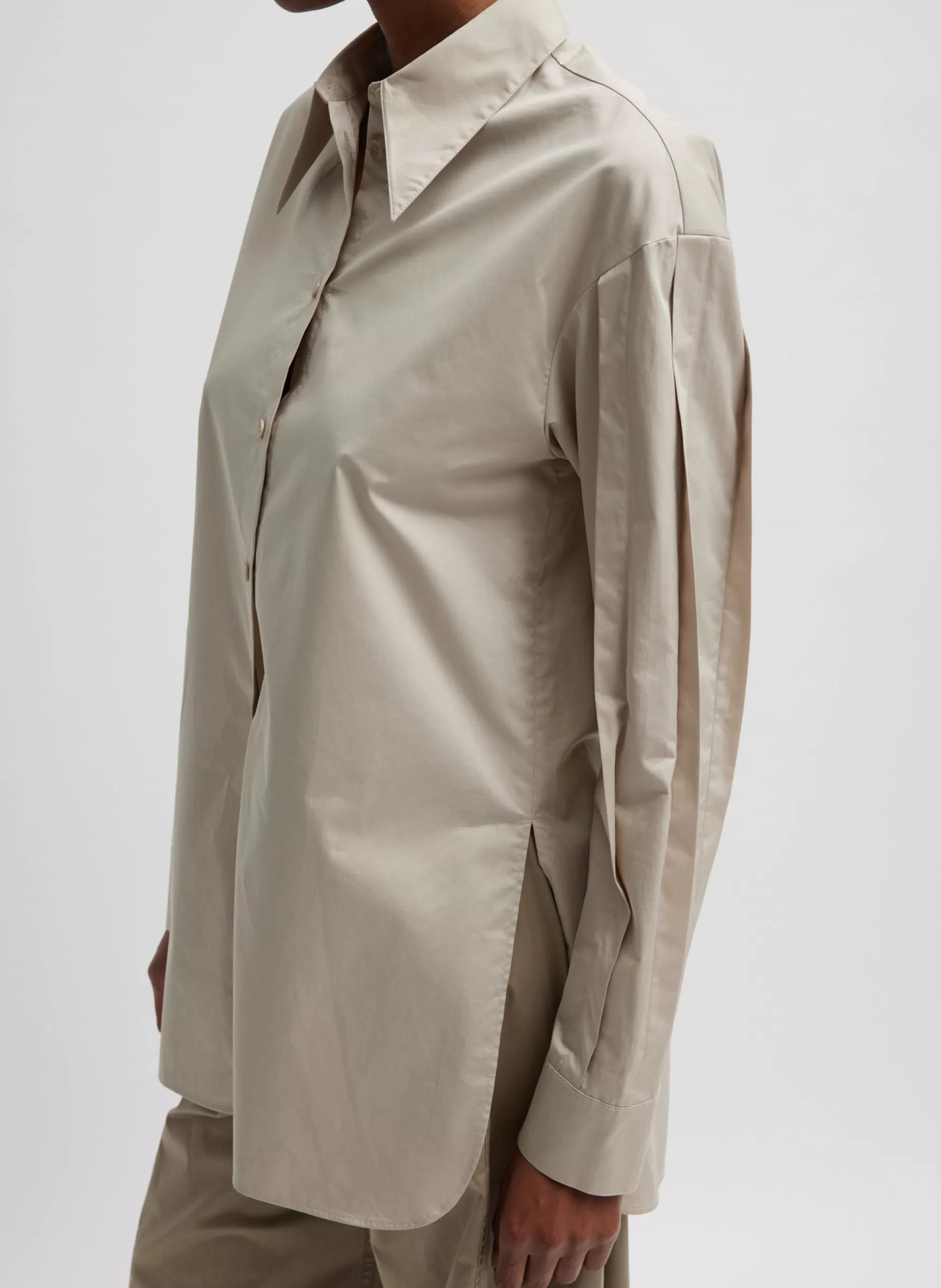 Tibi Tops-Eco Poplin Shirt With Tucked Sleeve