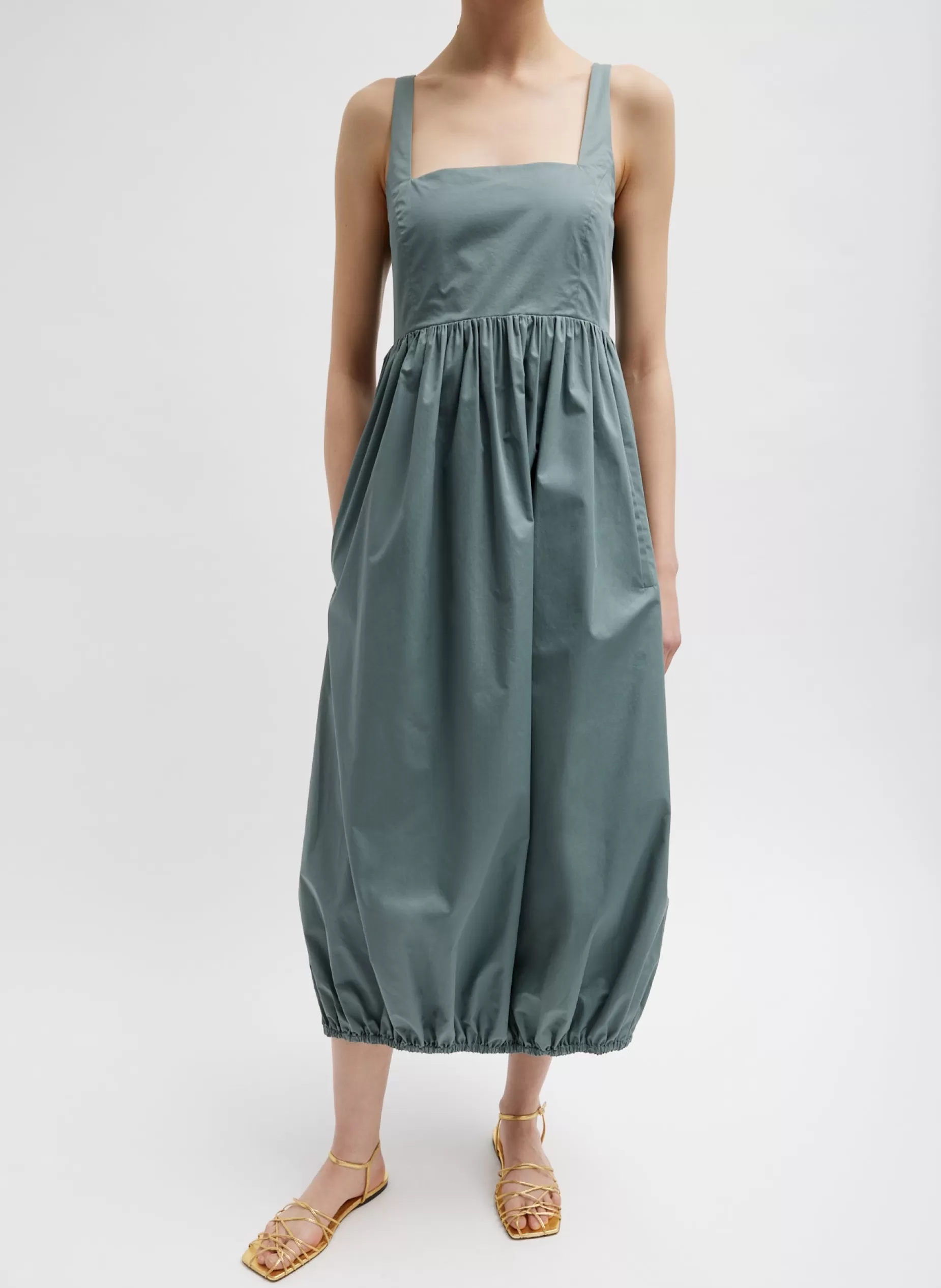 Tibi Dresses-Eco Poplin Square Neck Sculpted Dress