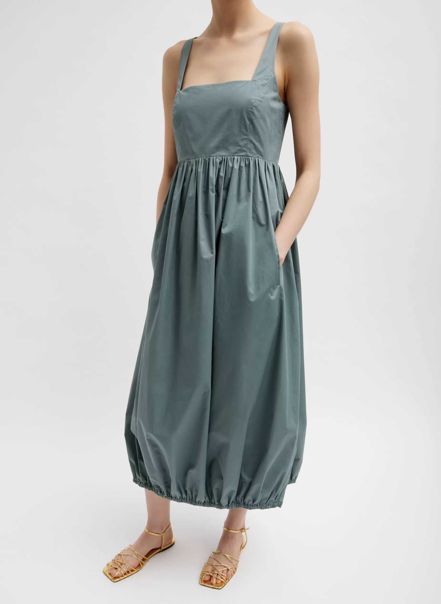 Tibi Dresses-Eco Poplin Square Neck Sculpted Dress