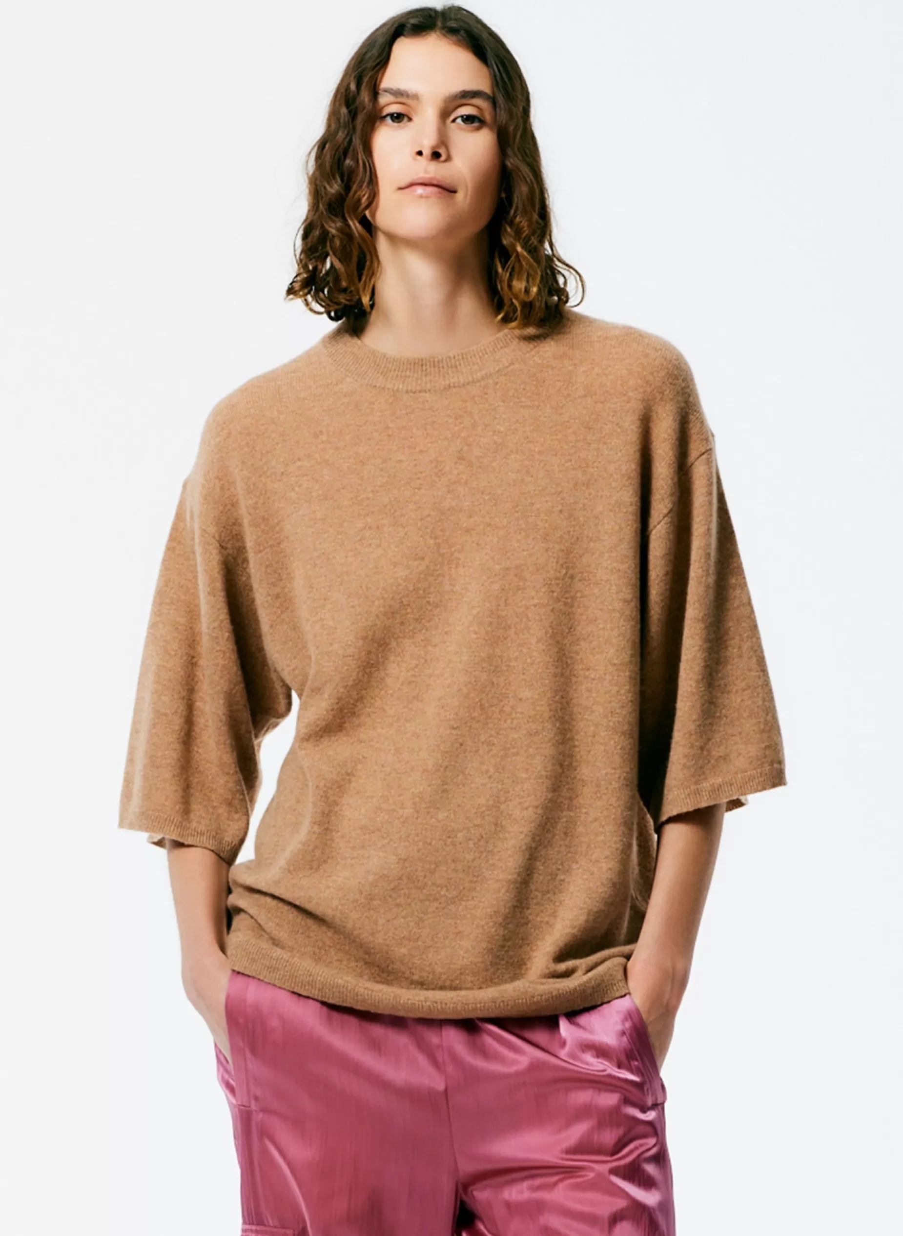 Tibi Knitwear & Sweatshirts | Fundamentals - WOFs-Feather Weight Cashmere Oversized Easy T-Shirt