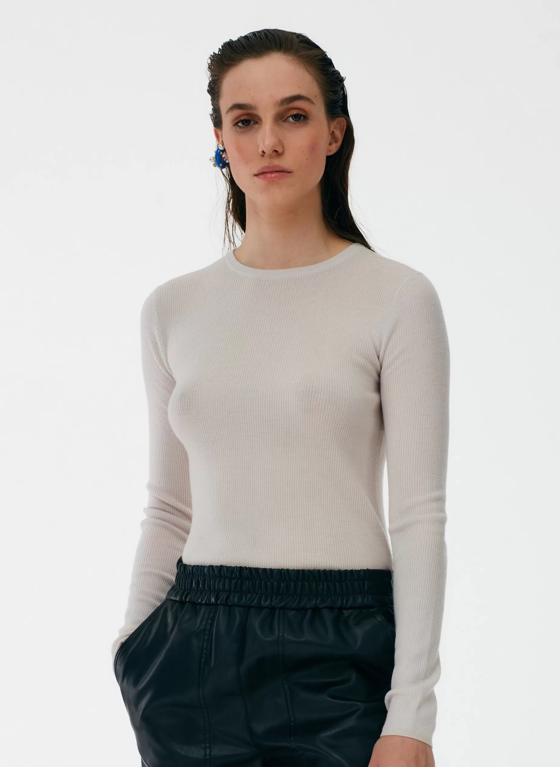 Tibi Knitwear & Sweatshirts | Fundamentals - WOFs-Feather Weight Ribbed Crewneck Pullover Sweater