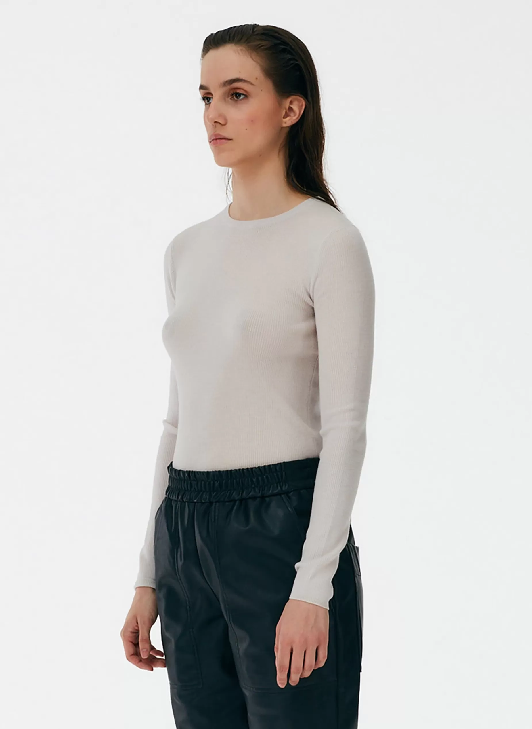 Tibi Knitwear & Sweatshirts | Fundamentals - WOFs-Feather Weight Ribbed Crewneck Pullover Sweater