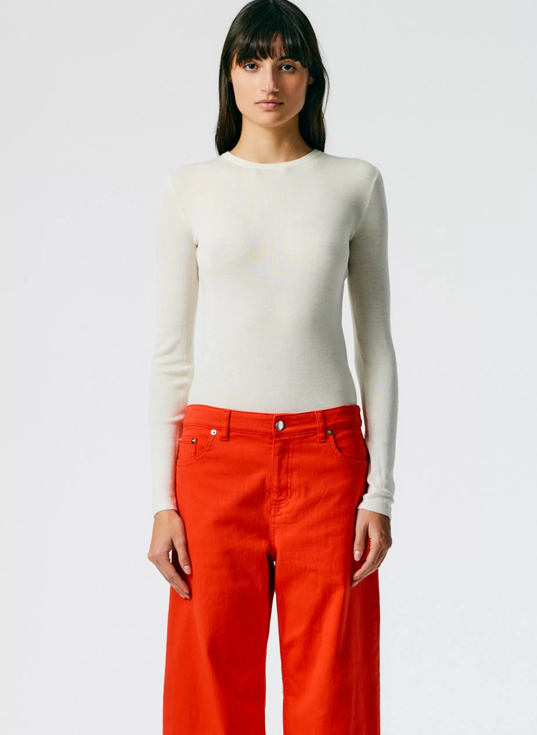 Tibi Knitwear & Sweatshirts | Fundamentals - WOFs-Feather Weight Ribbed Crewneck Pullover Sweater