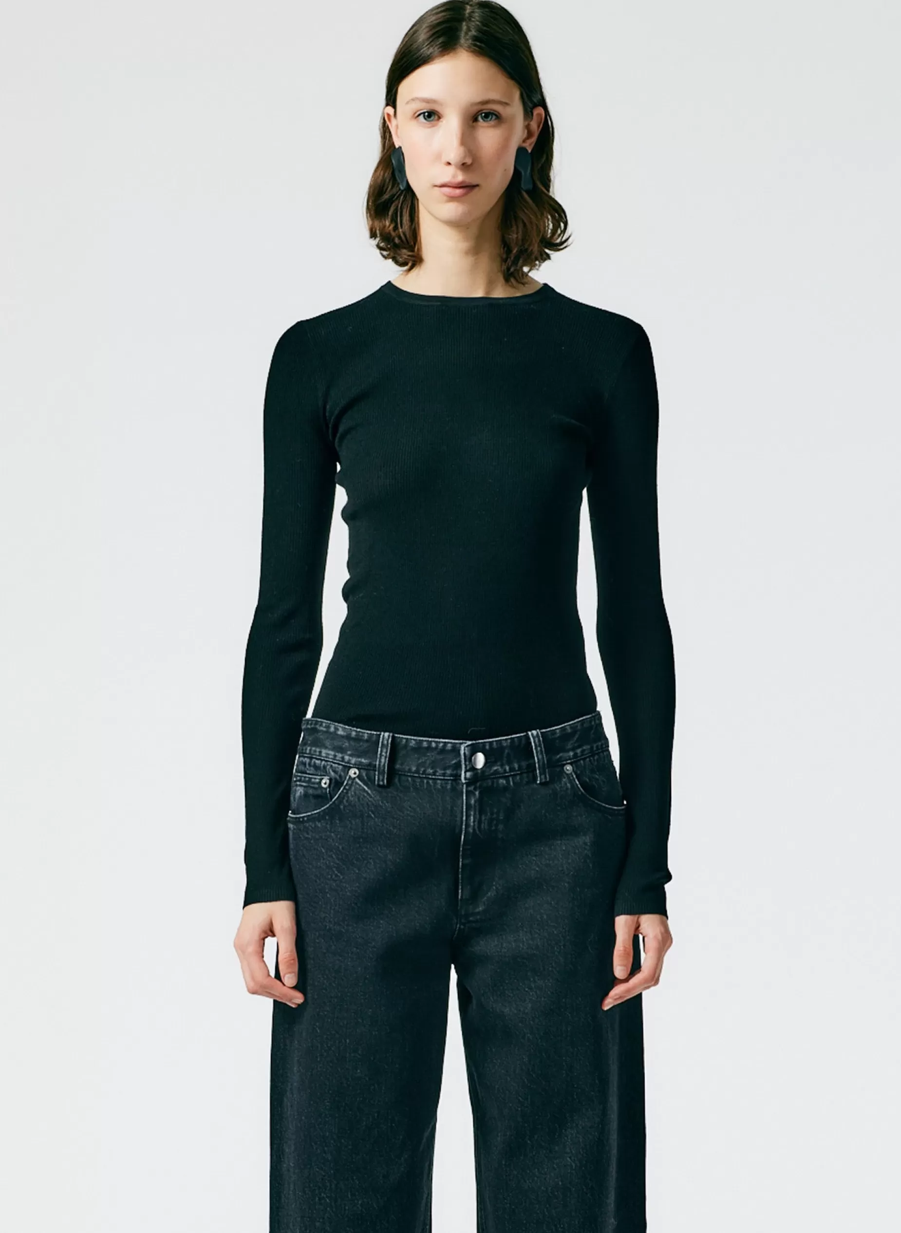 Tibi Knitwear & Sweatshirts | Fundamentals - WOFs-Feather Weight Ribbed Crewneck Pullover Sweater