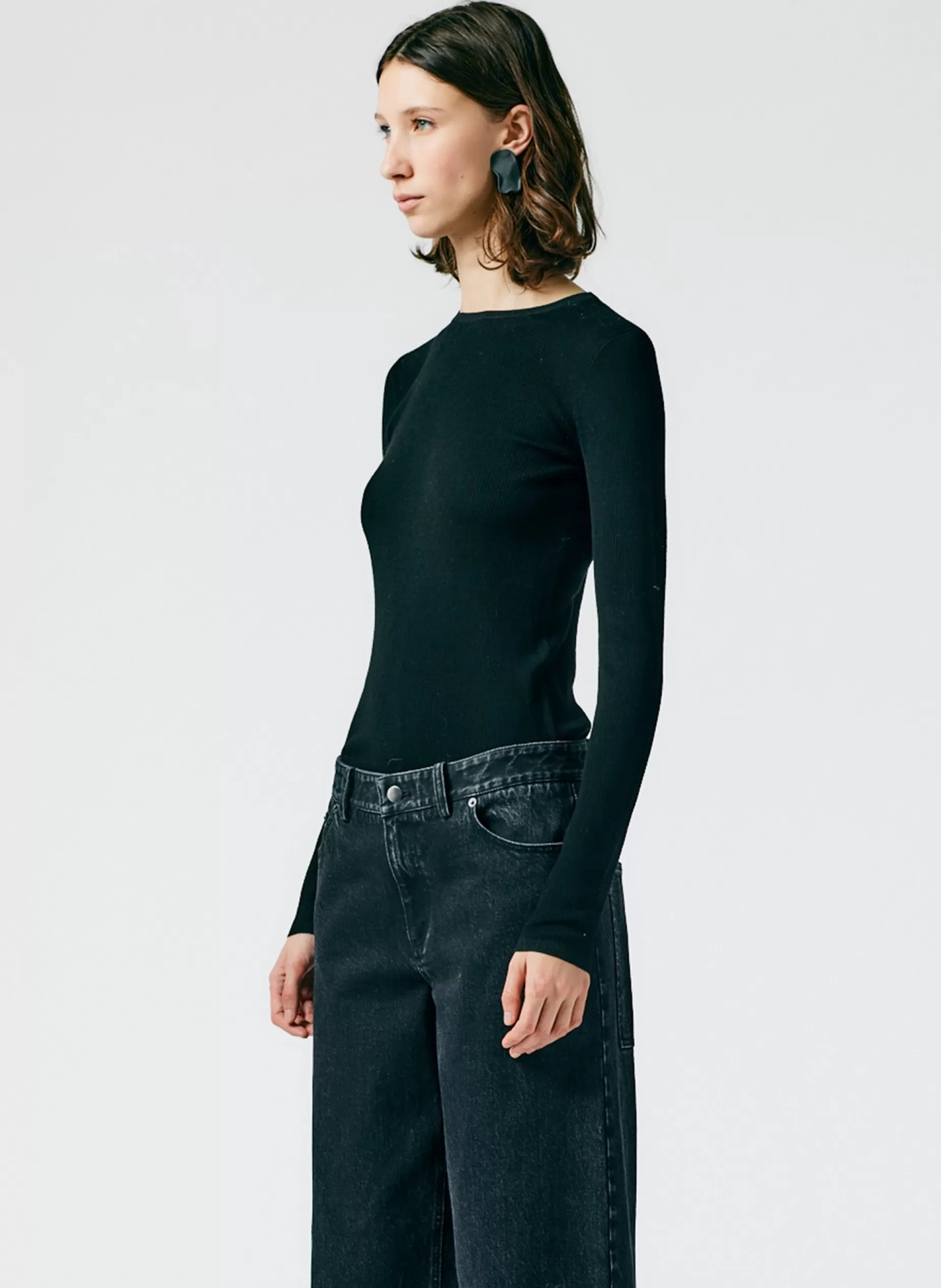 Tibi Knitwear & Sweatshirts | Fundamentals - WOFs-Feather Weight Ribbed Crewneck Pullover Sweater