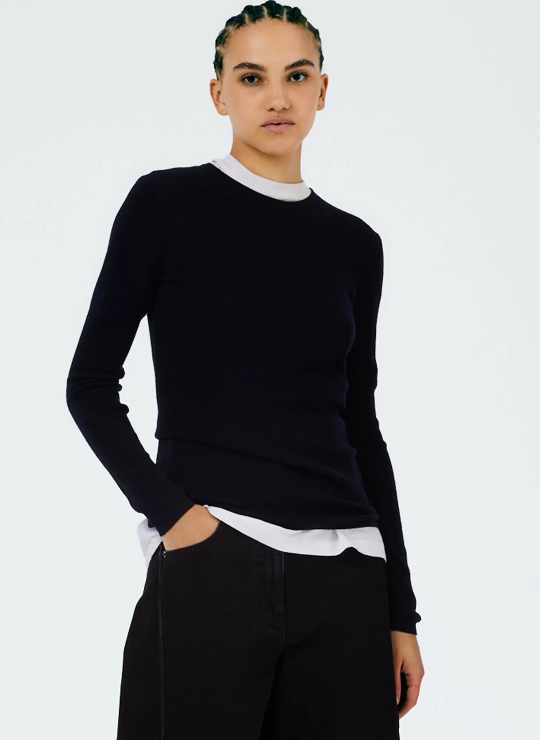 Tibi Knitwear & Sweatshirts | Fundamentals - WOFs-Feather Weight Ribbed Crewneck Pullover Sweater