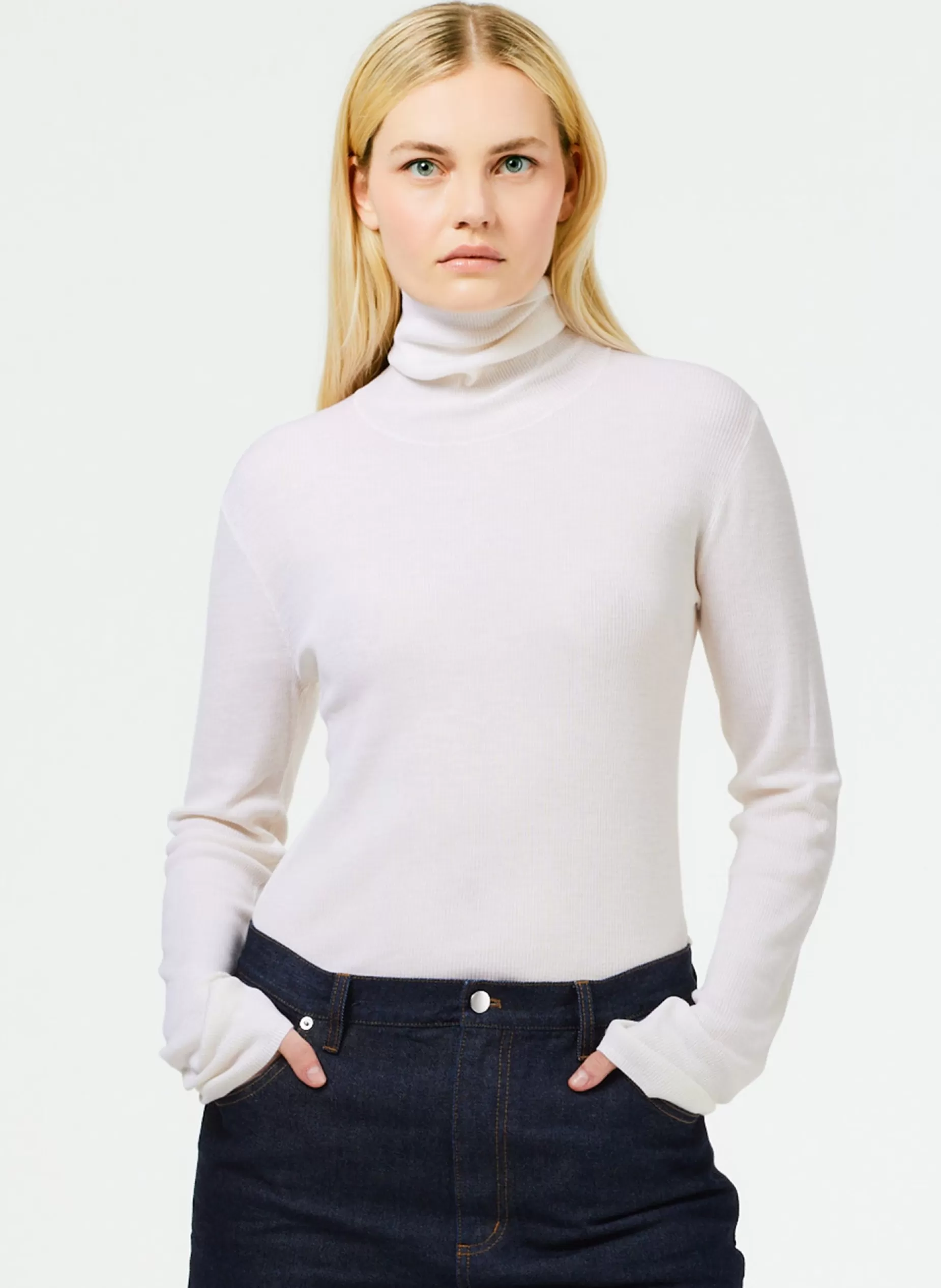 Tibi Knitwear & Sweatshirts-Featherweight Ribbed Sweater Turtleneck Pullover