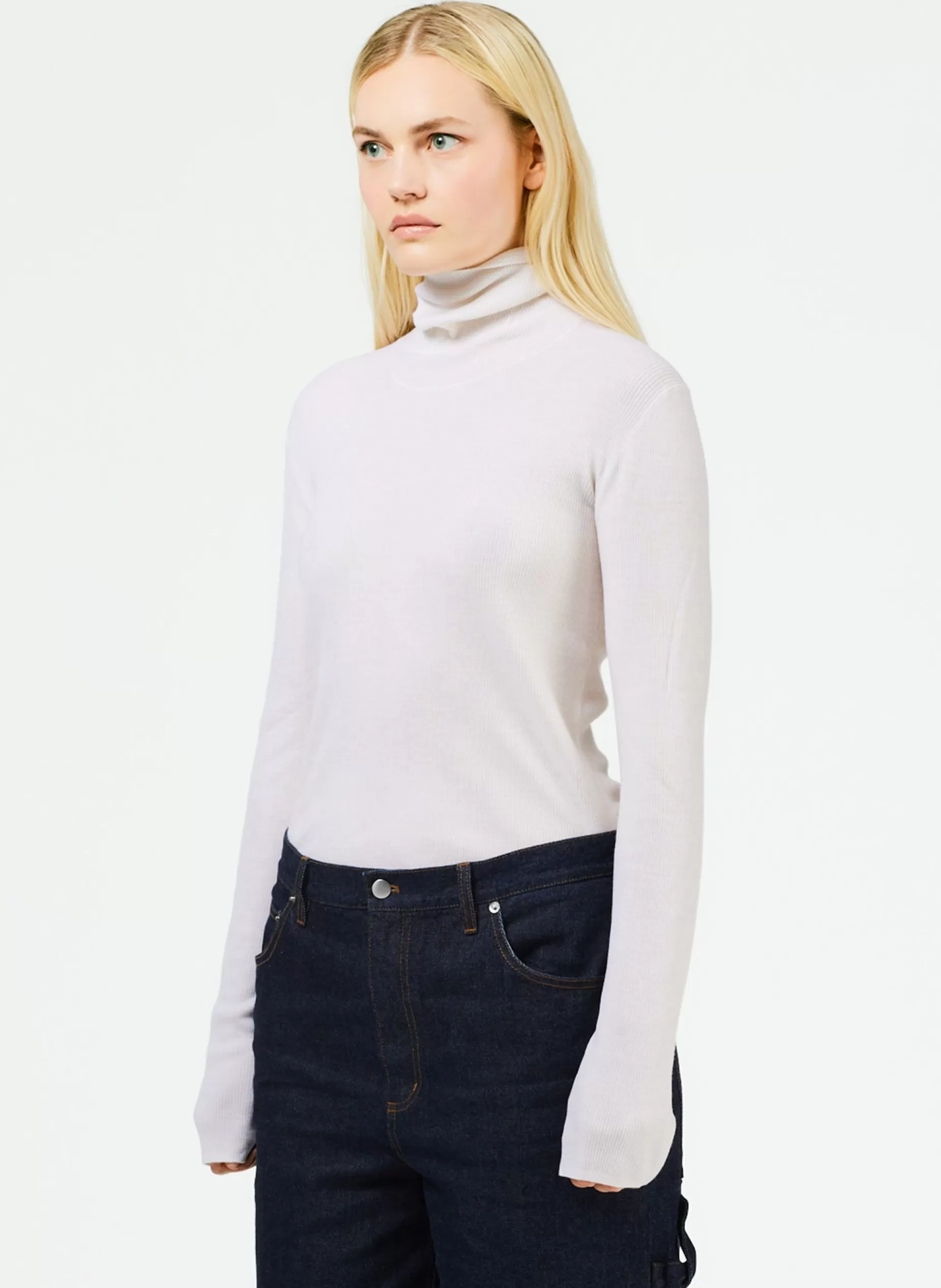 Tibi Knitwear & Sweatshirts-Featherweight Ribbed Sweater Turtleneck Pullover