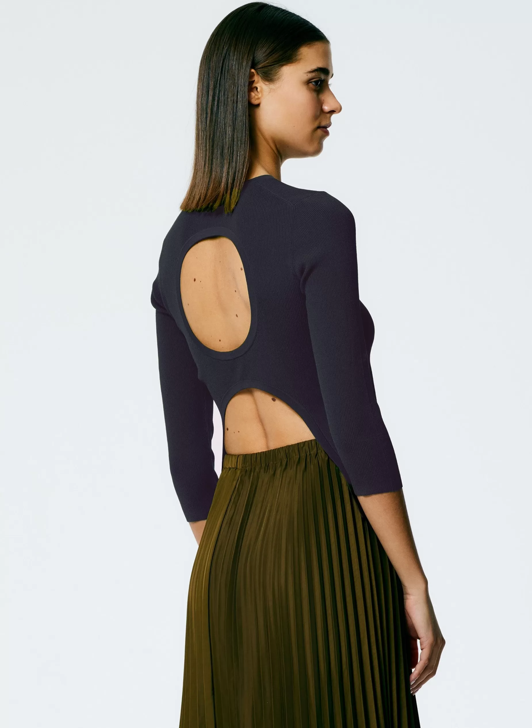 Tibi Tops-Giselle Stretch Sweater Circle Openback Pullover