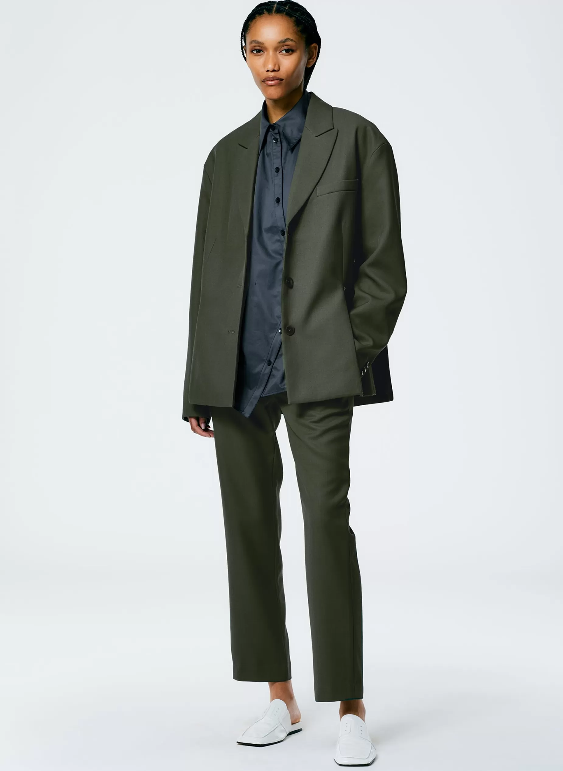 Tibi Suits | Jackets & Outerwear-Grain De Poudre Liam Blazer With Slit Zipper Detail