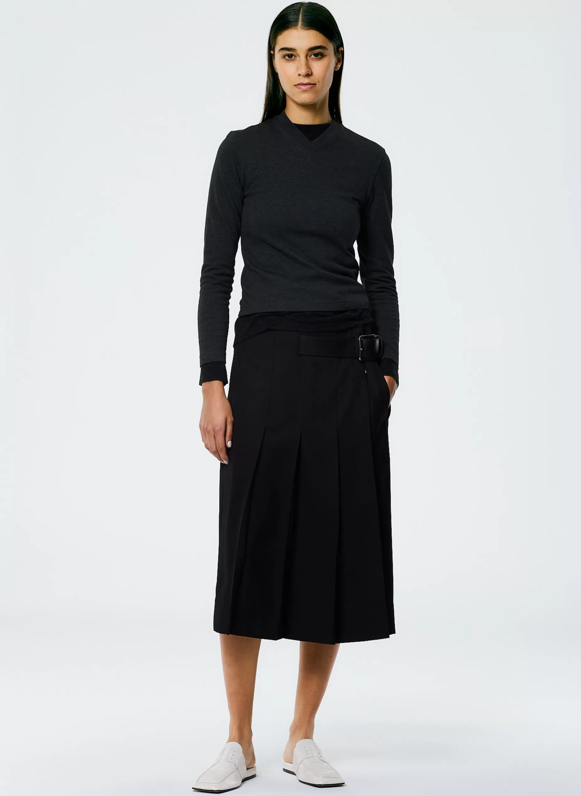 Tibi Suits | Skirts-Grain De Poudre Wide Pleat Wrap Skirt