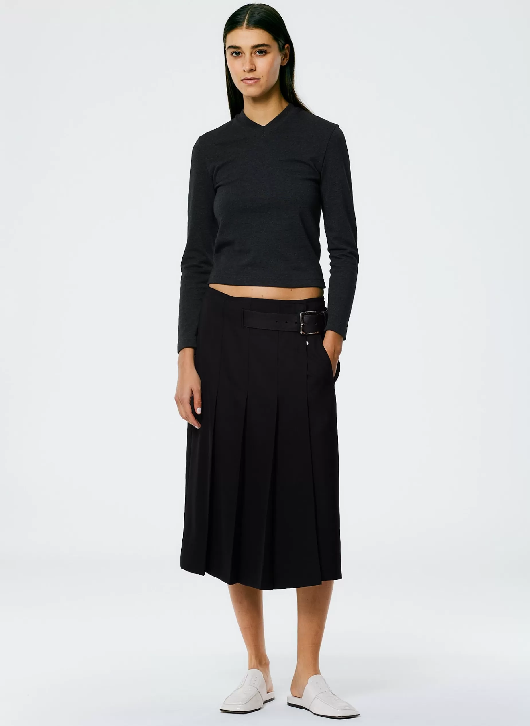 Tibi Suits | Skirts-Grain De Poudre Wide Pleat Wrap Skirt