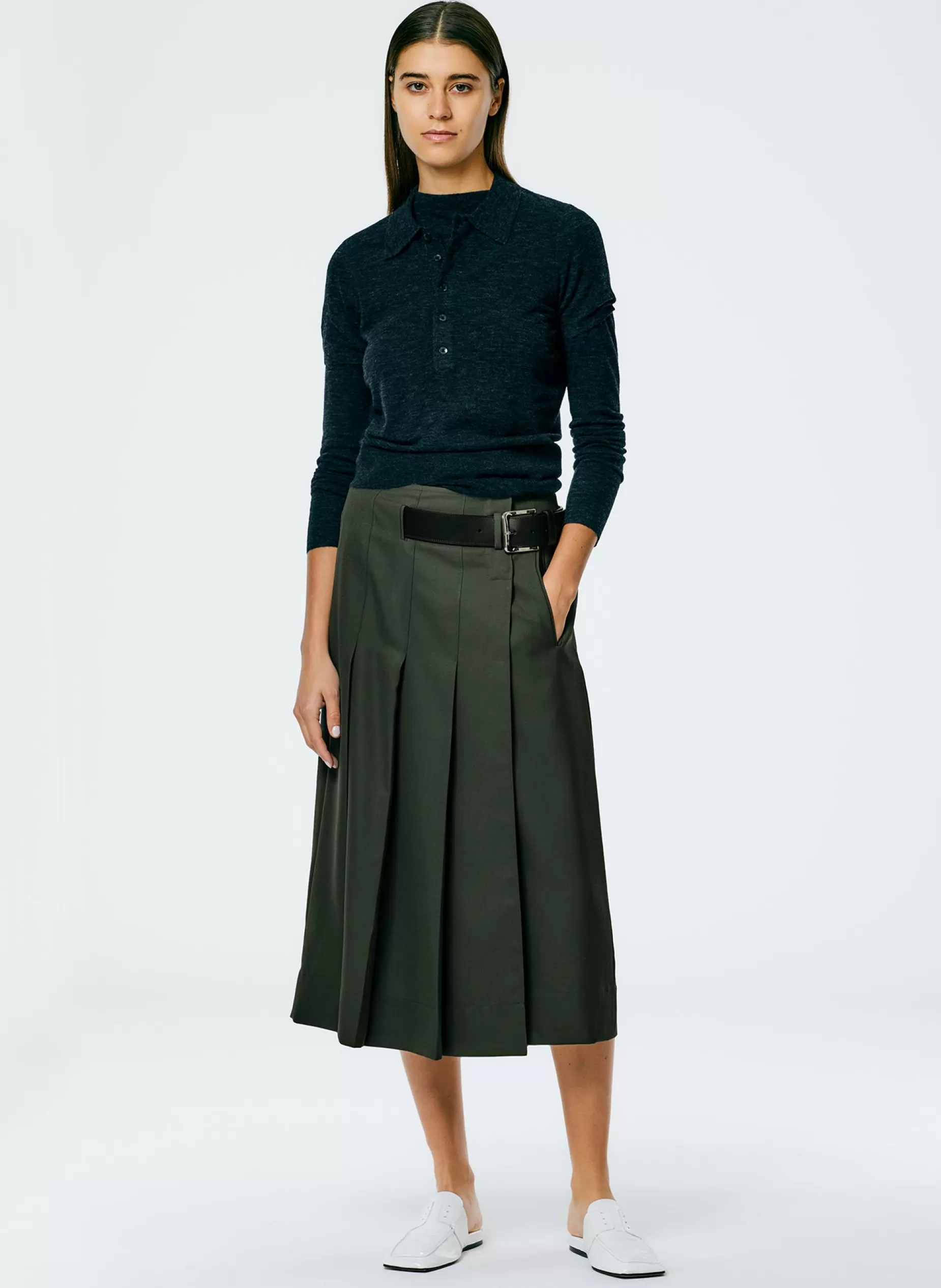 Tibi Suits | Skirts-Grain De Poudre Wide Pleat Wrap Skirt