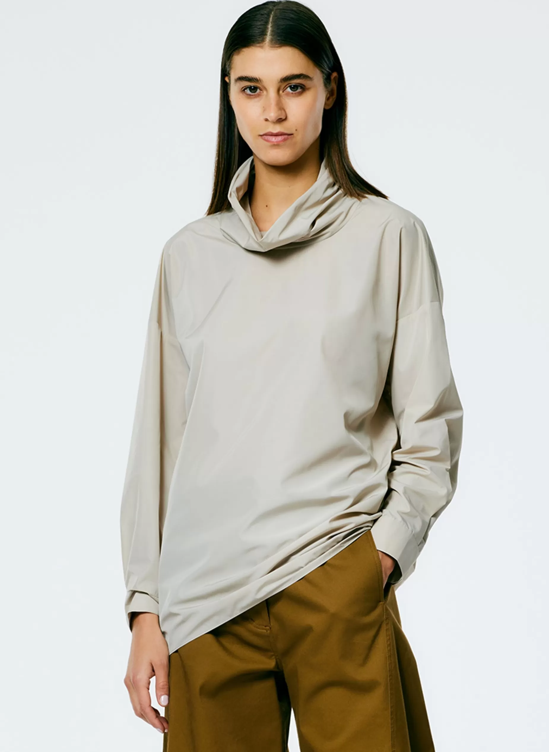 Tibi Tops-Italian Sporty Nylon Cowl Neck Top