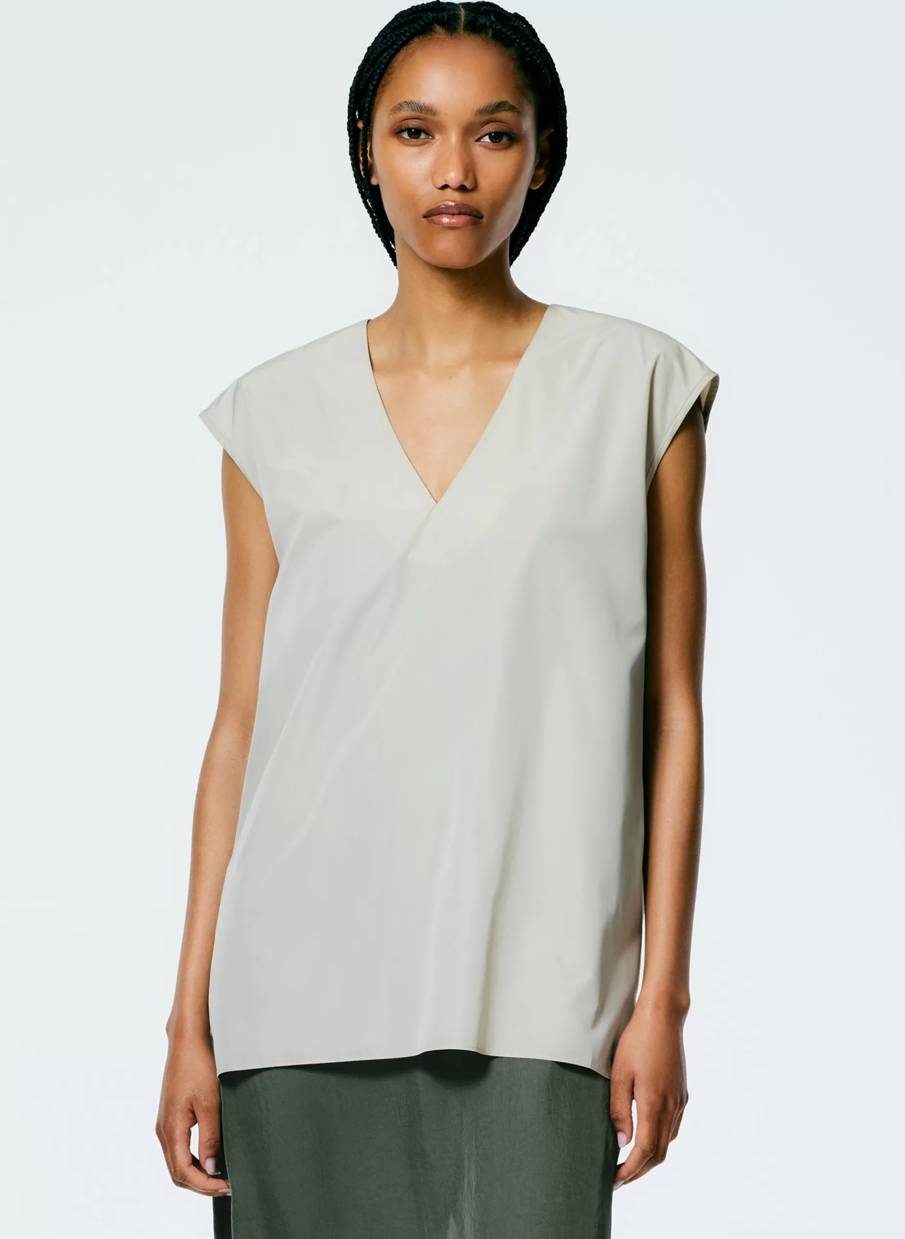 Tibi Tops-Italian Sporty Nylon Sleeveless V-Neck Top