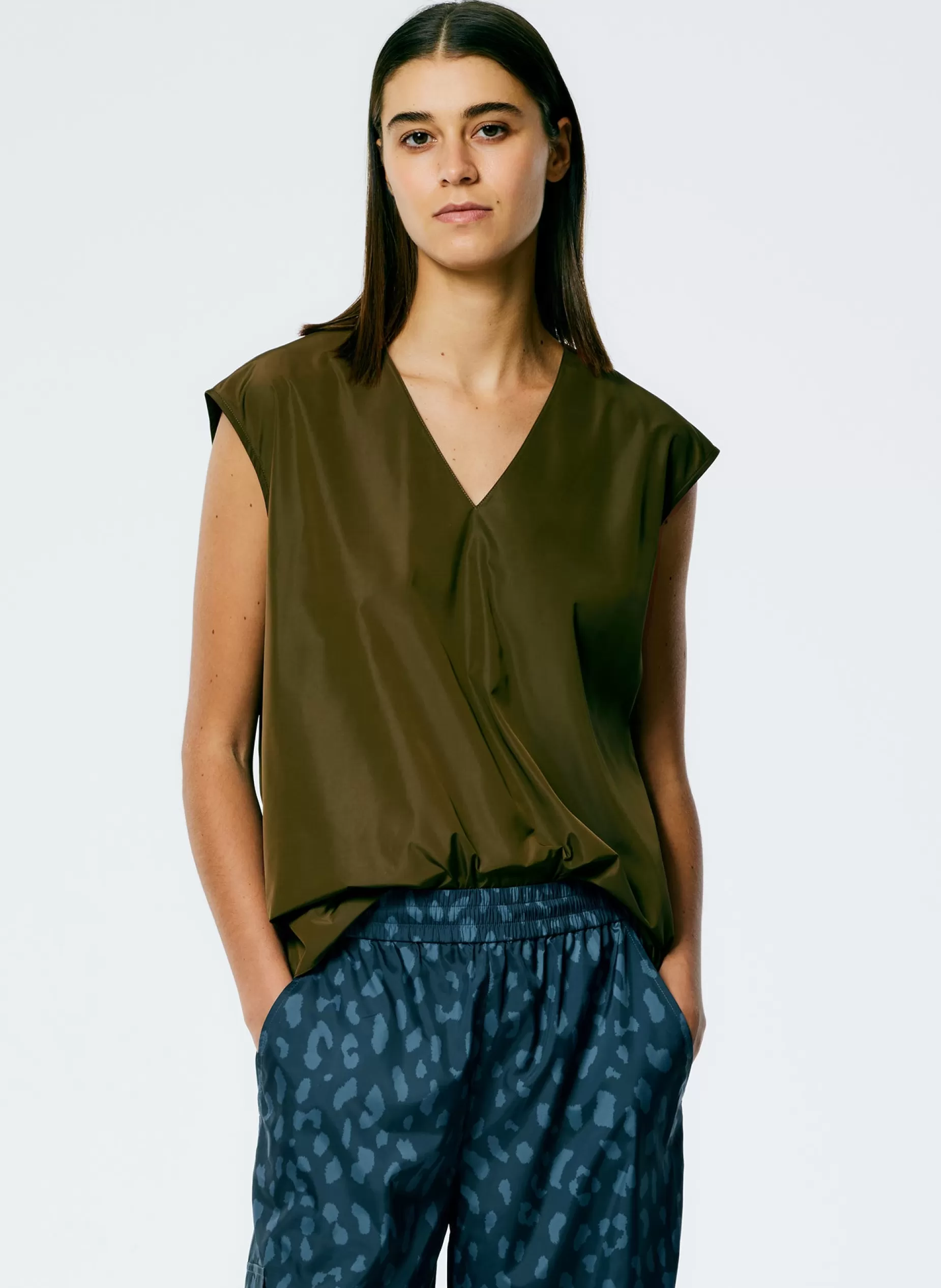 Tibi Tops-Italian Sporty Nylon Sleeveless V-Neck Top