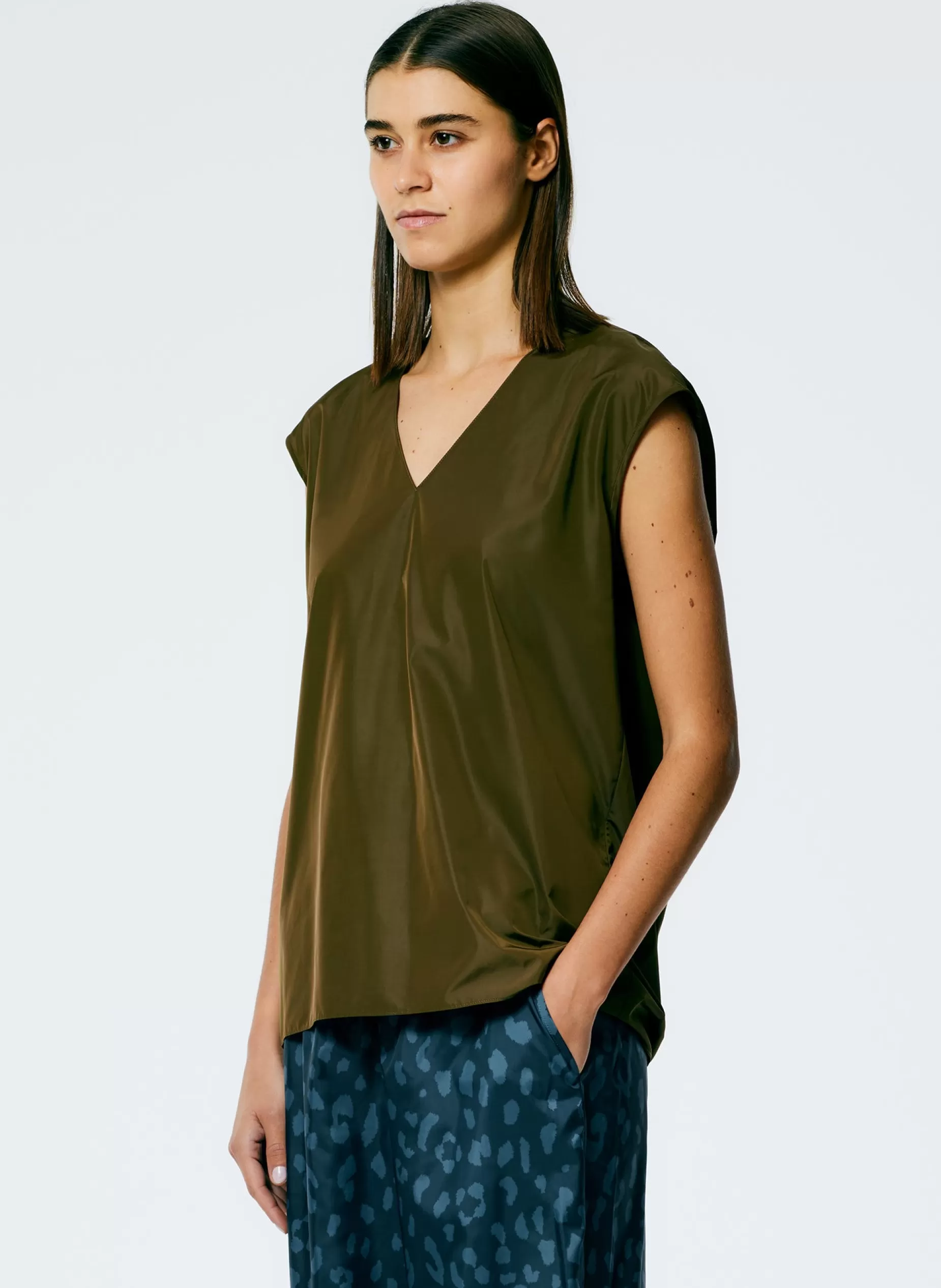 Tibi Tops-Italian Sporty Nylon Sleeveless V-Neck Top